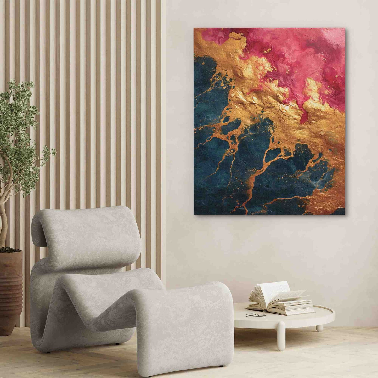 Emotional Gold - Fuchsia Wall Art in Black Frame