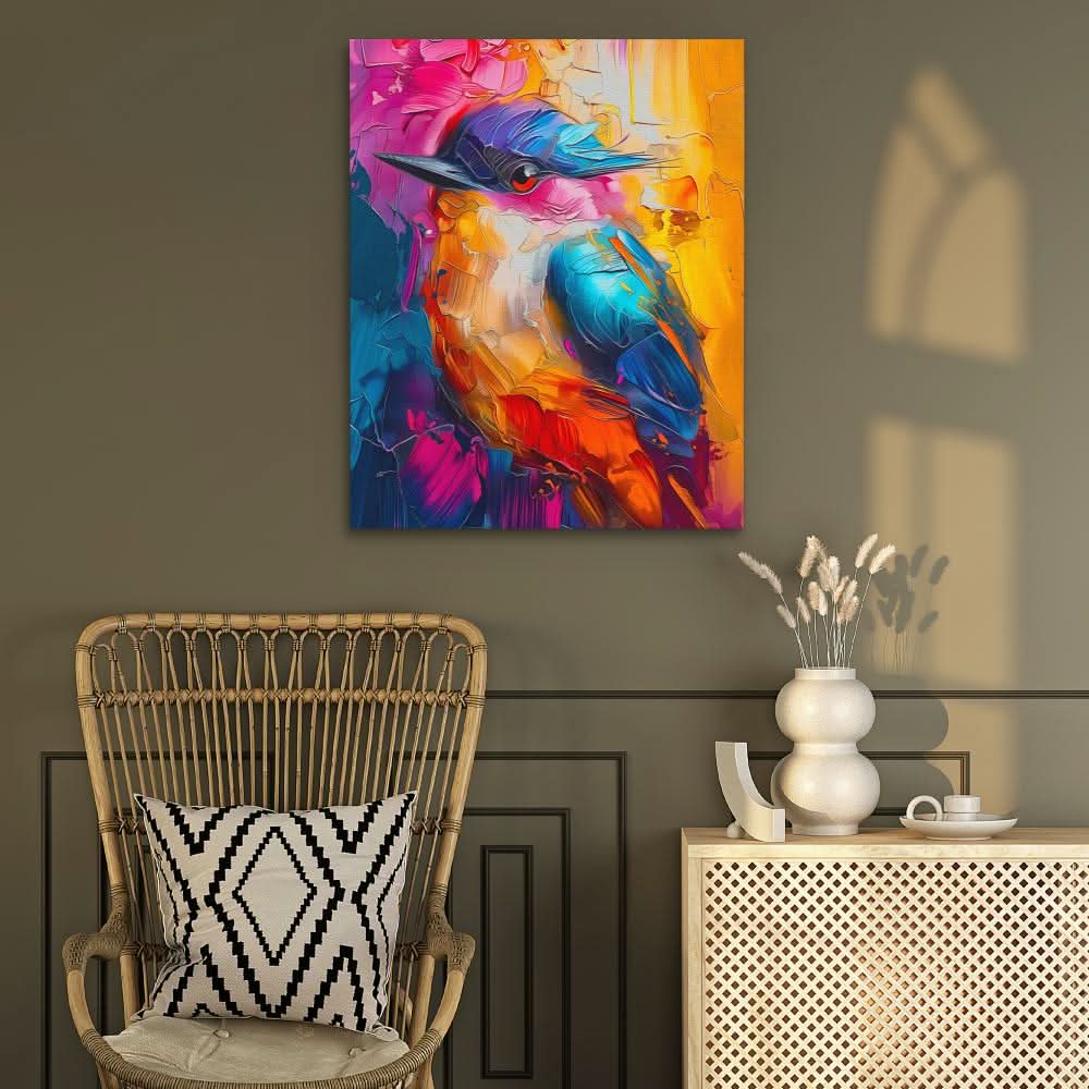 Enchanted Bird - Fuchsia Wall Art in Black Frame