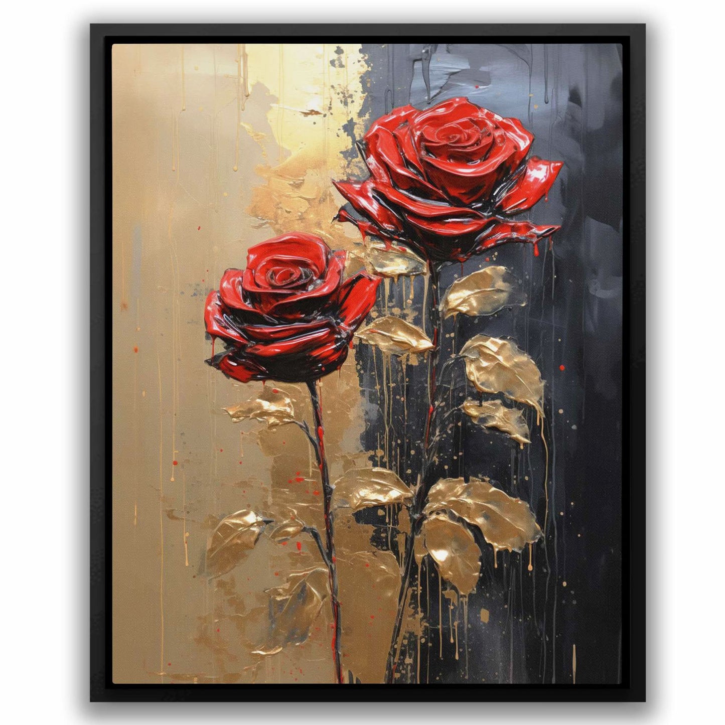 Enchanted Blossoms - Black and Gold Canvas Wall Art