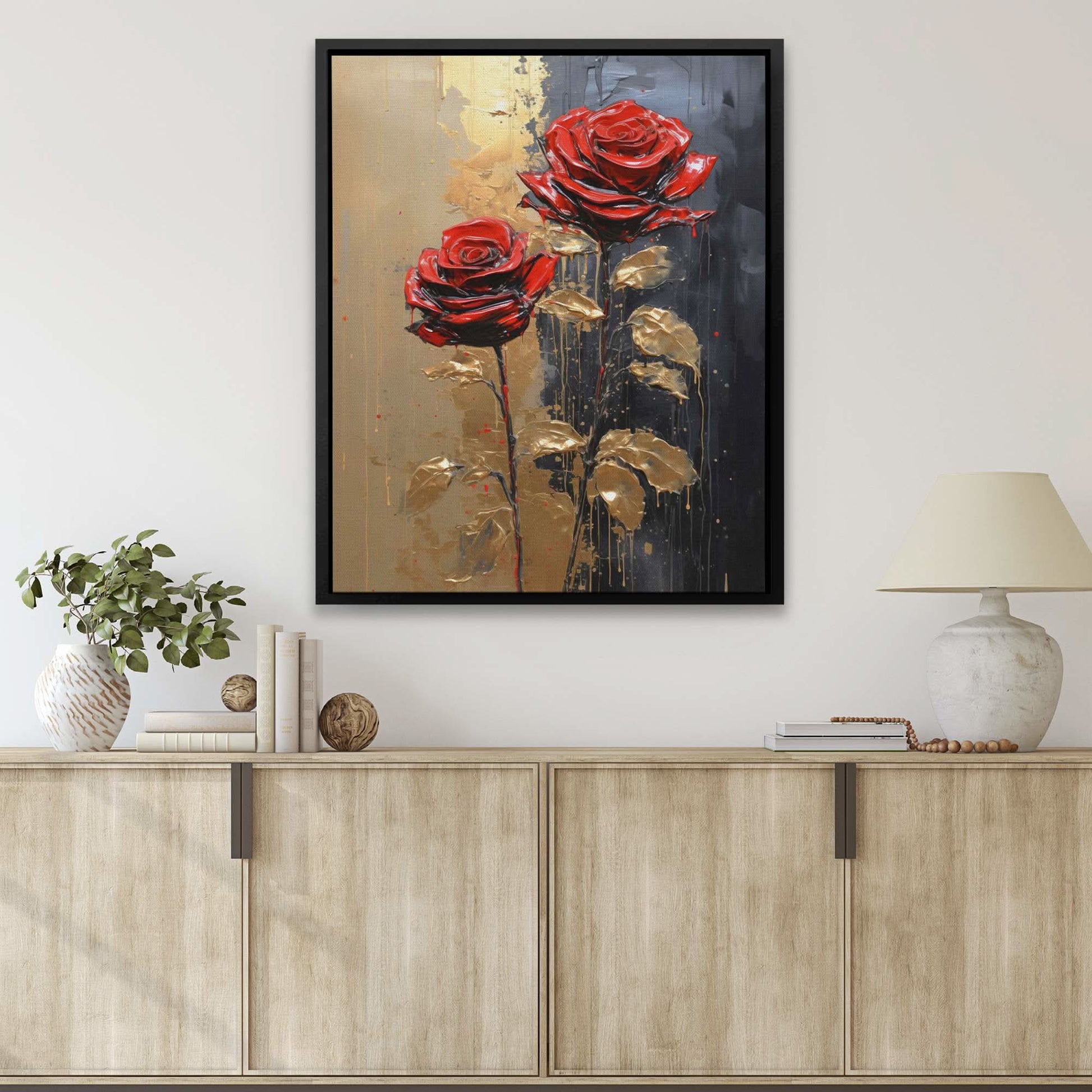 Enchanted Blossoms - Black and Gold Wall Art for Bathroom