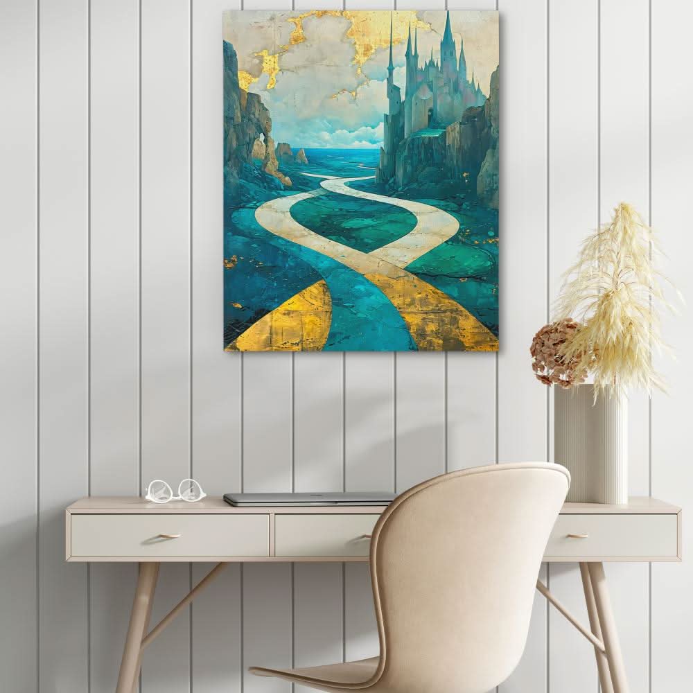 Enchanted Castle Pathway - Gold Turquoise Canvas Print