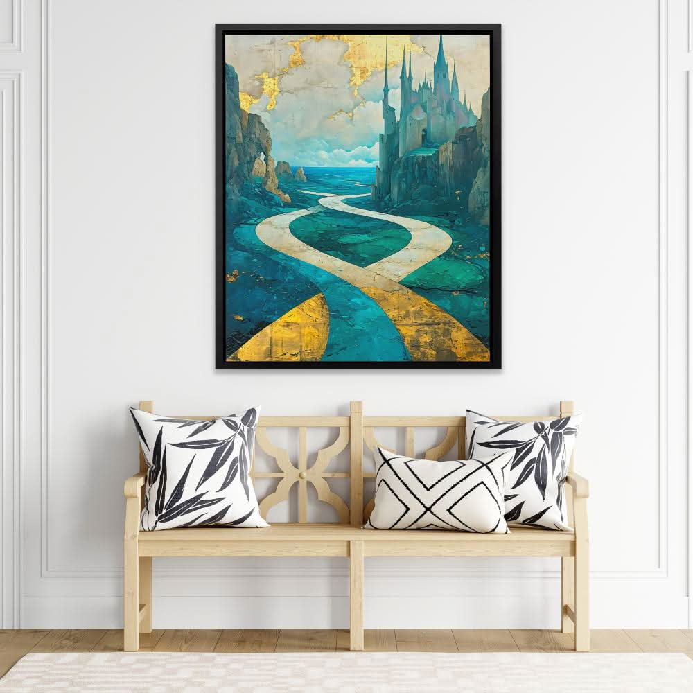 Enchanted Castle Pathway - Fantasy Wall Art in Black Frame