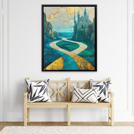 Enchanted Castle Pathway - Fantasy Wall Art in Black Frame