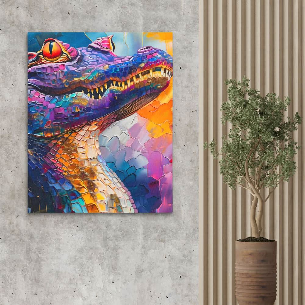 Enchanted Crocodile - Abstract Wall Art in Black Frame