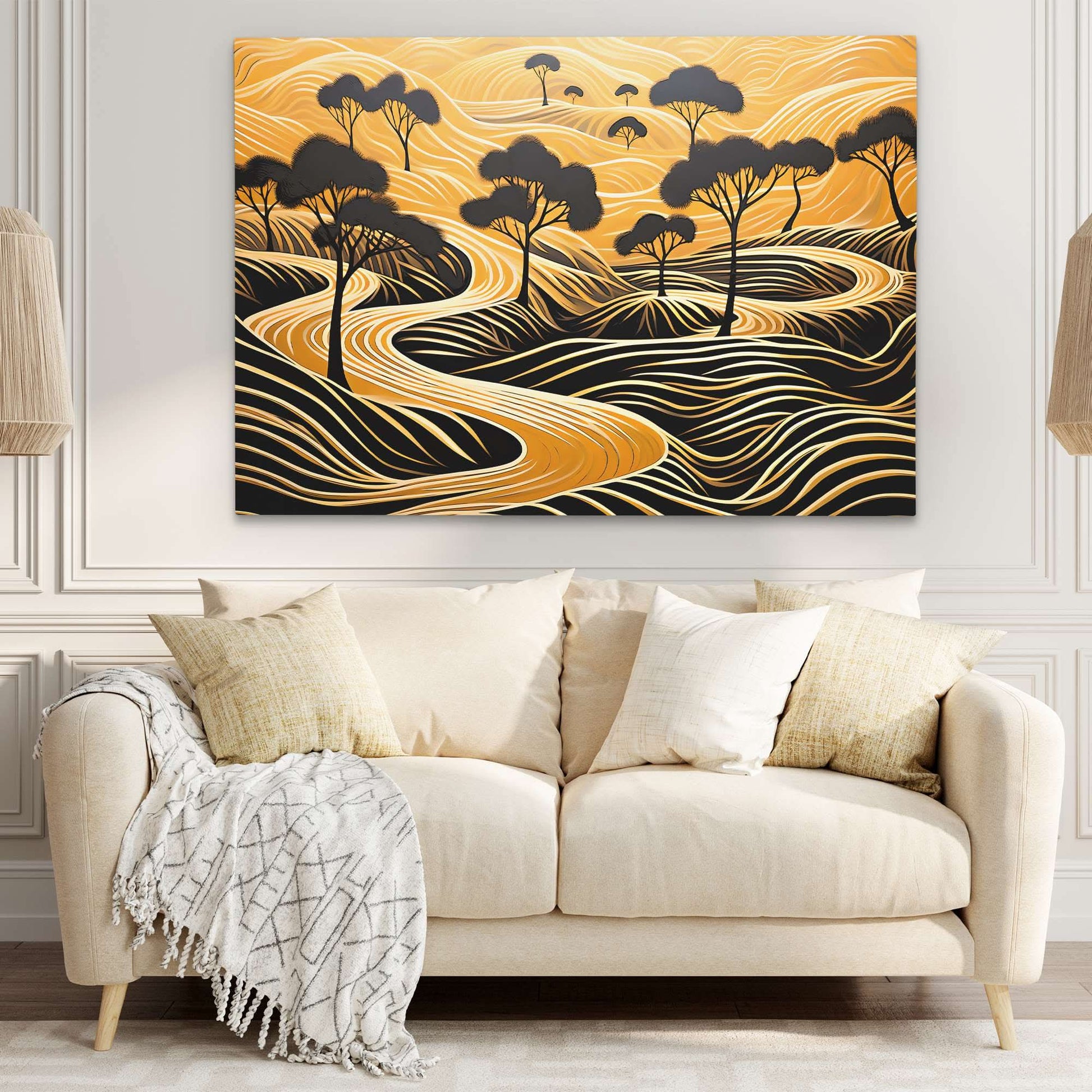 Endless Gold - Horizontal Wall Art in Black Frame