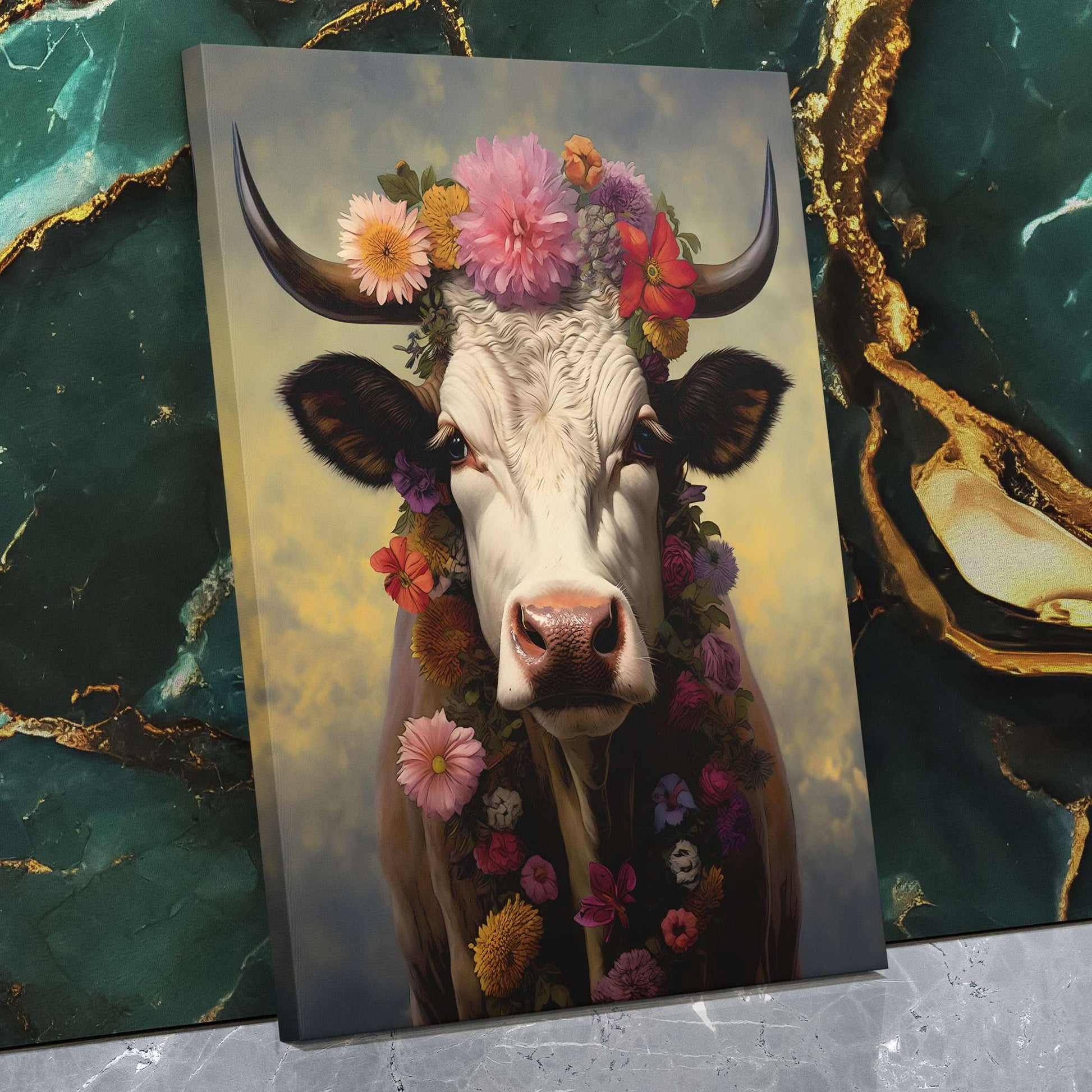 Energetic Pasture - White Cow Canvas Print