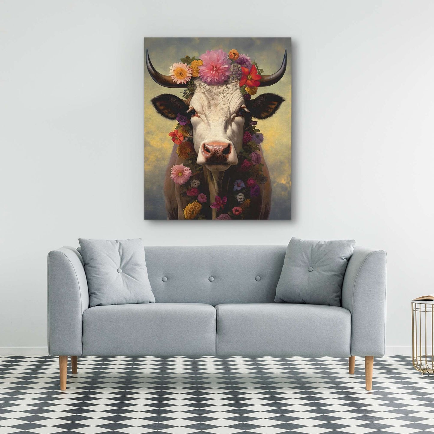 Energetic Pasture - Cow Wall Art in Black Frame