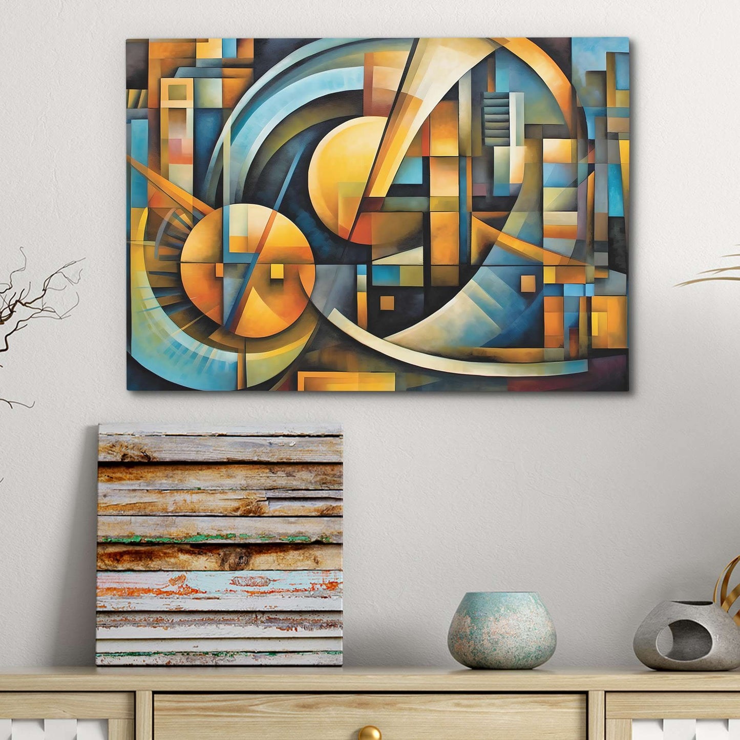 Enigmatic Flow - Geometric Teal Canvas Wall Art