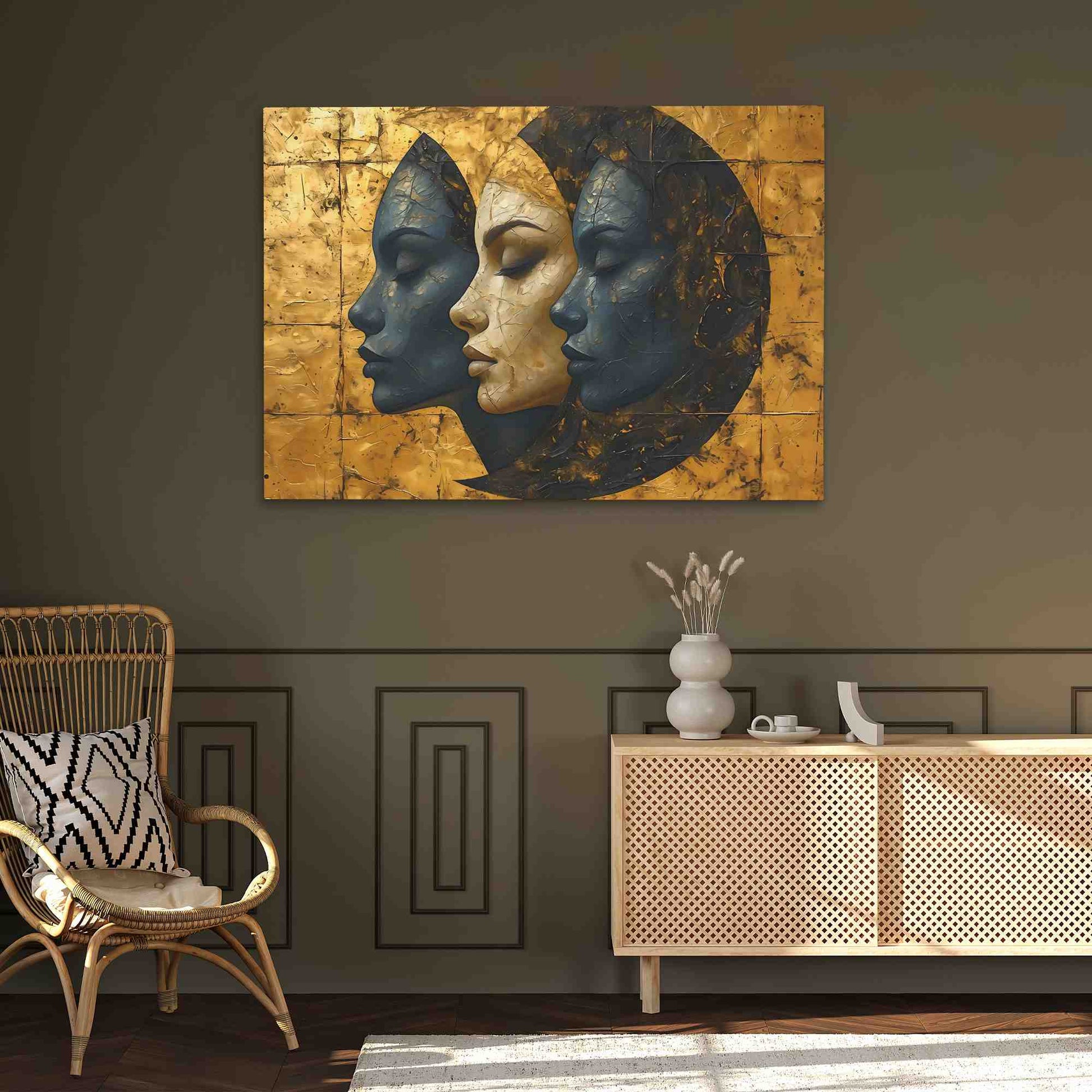 Enigmatic Triplets - Abstract Wall Art in Black Frame
