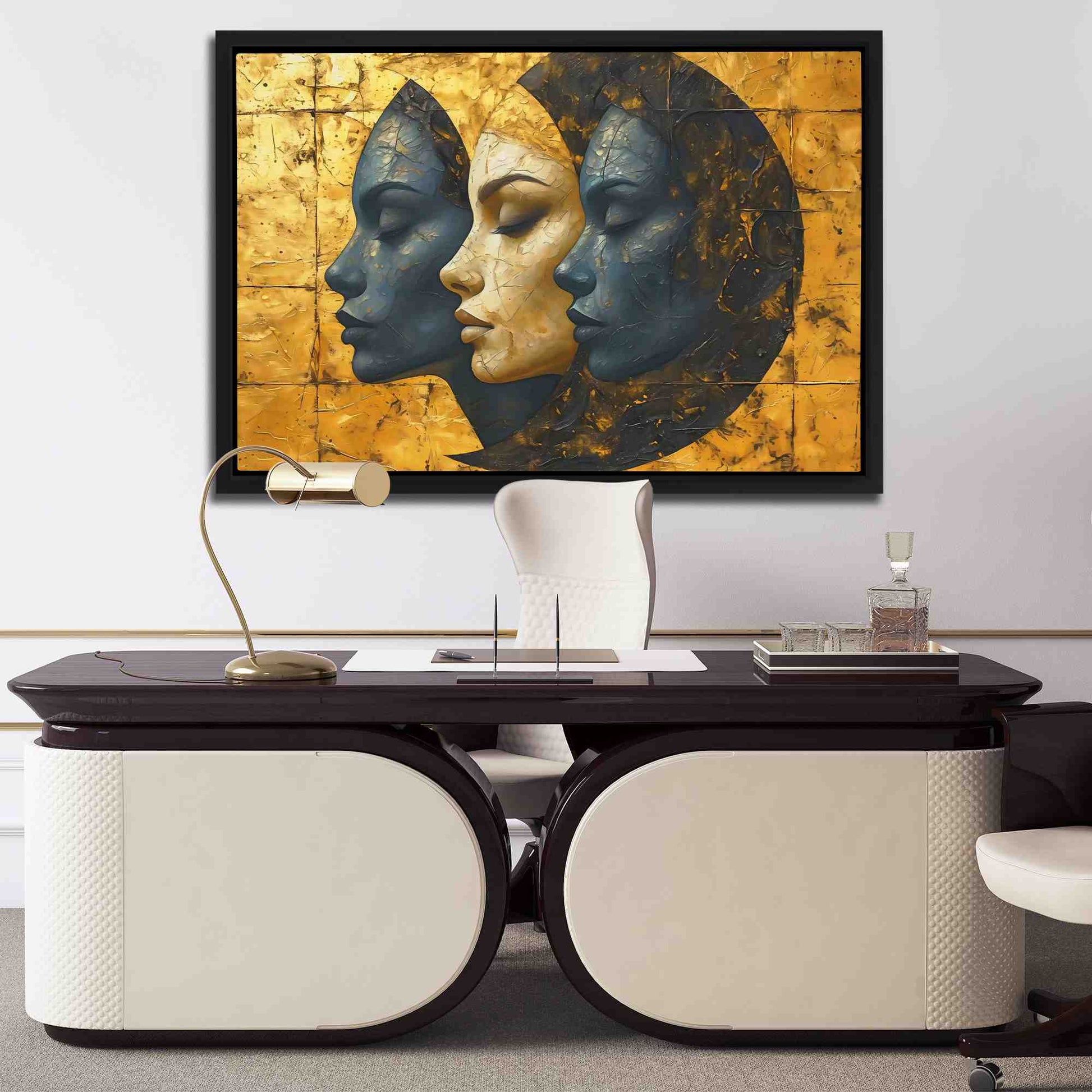 Enigmatic Triplets - Feminine Wall Art in Black Frame