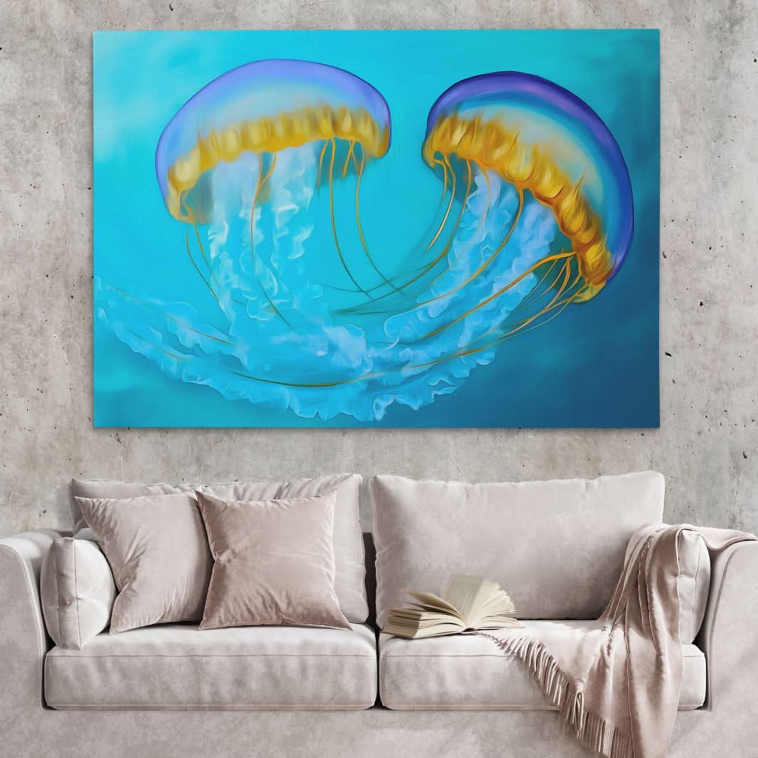 Entangled Jellyfish - Blue Canvas Wall Art