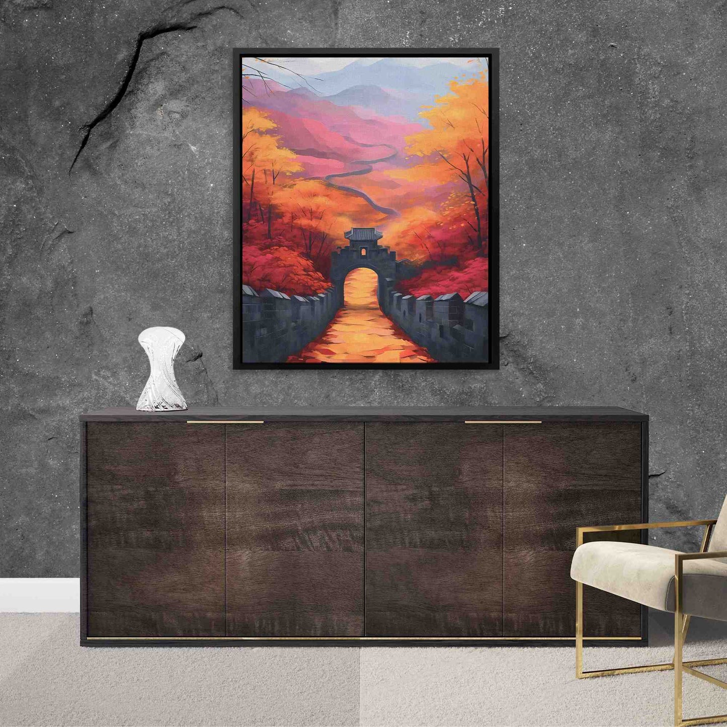 Enter the Great Wall - China Wall Art in Black Frame