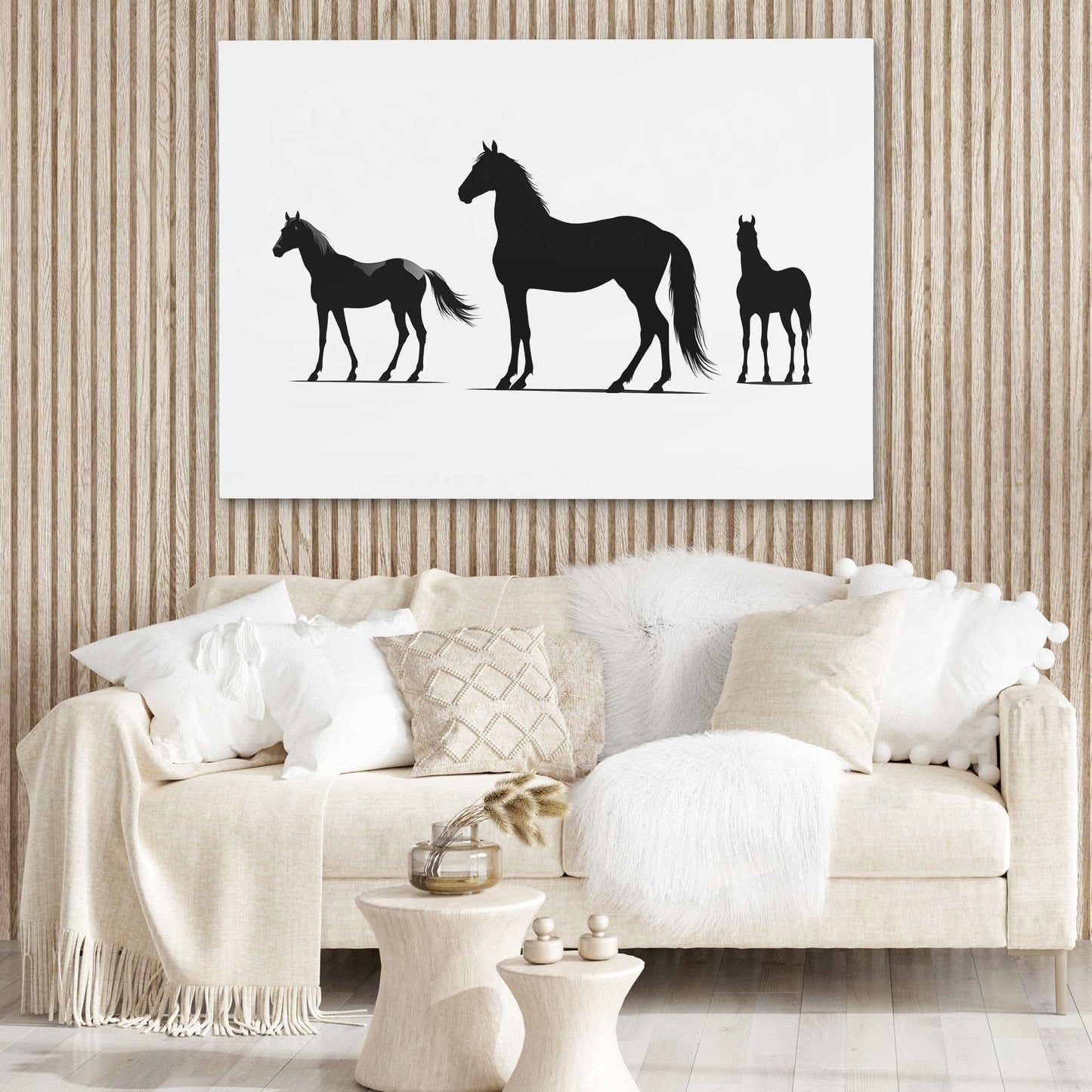 Equestrian Silhouettes - Black and White Wall Art in Black Frame