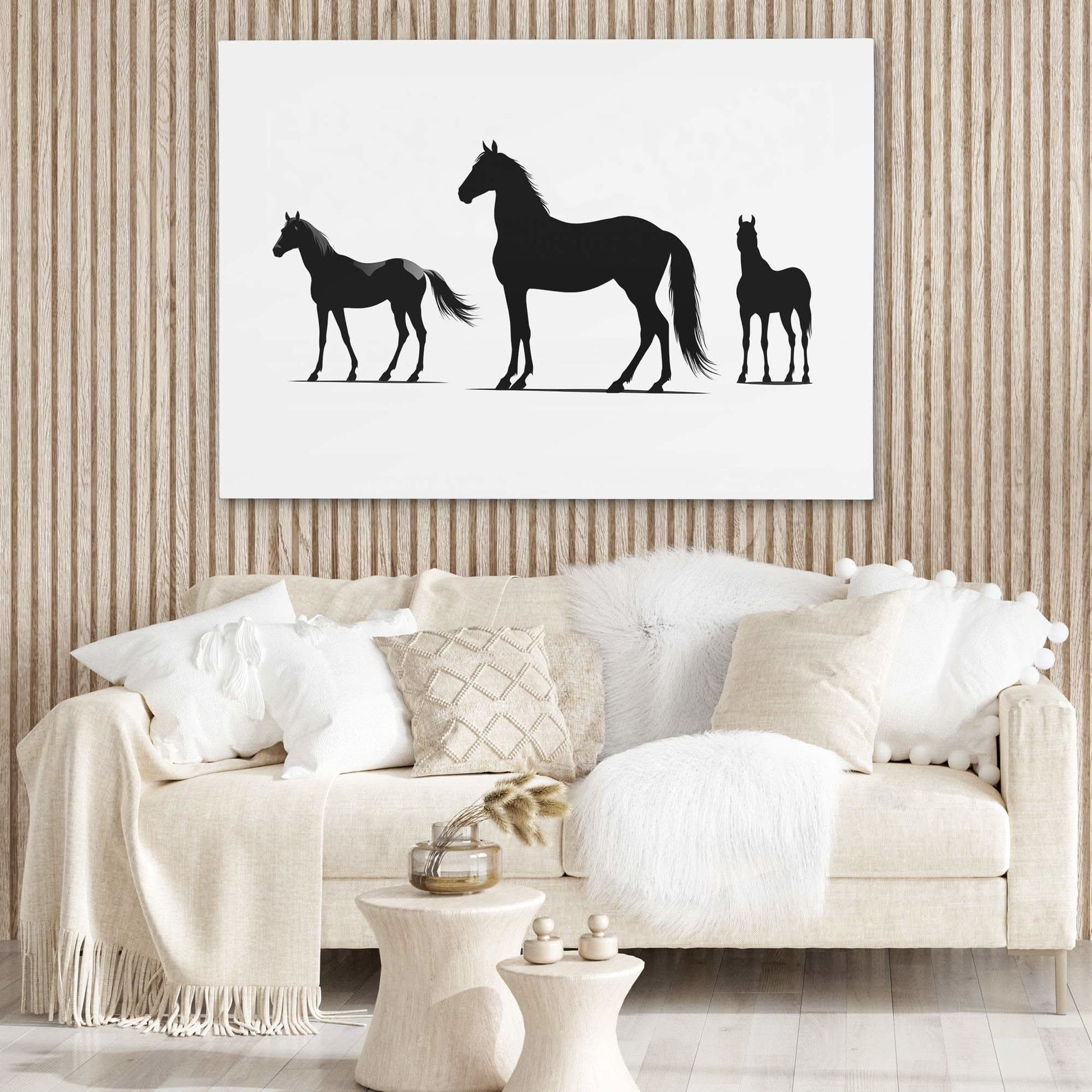 Equestrian Silhouettes - Black and White Wall Art in Black Frame