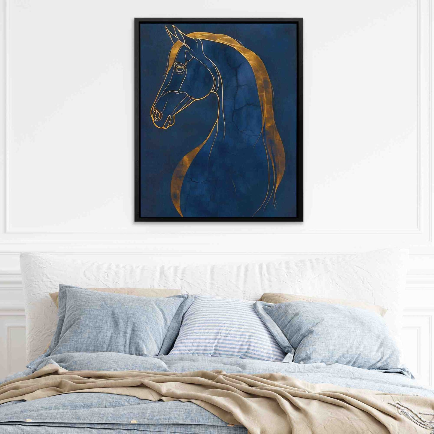 Equine Dreams - Minimalist Blue Canvas Wall Art