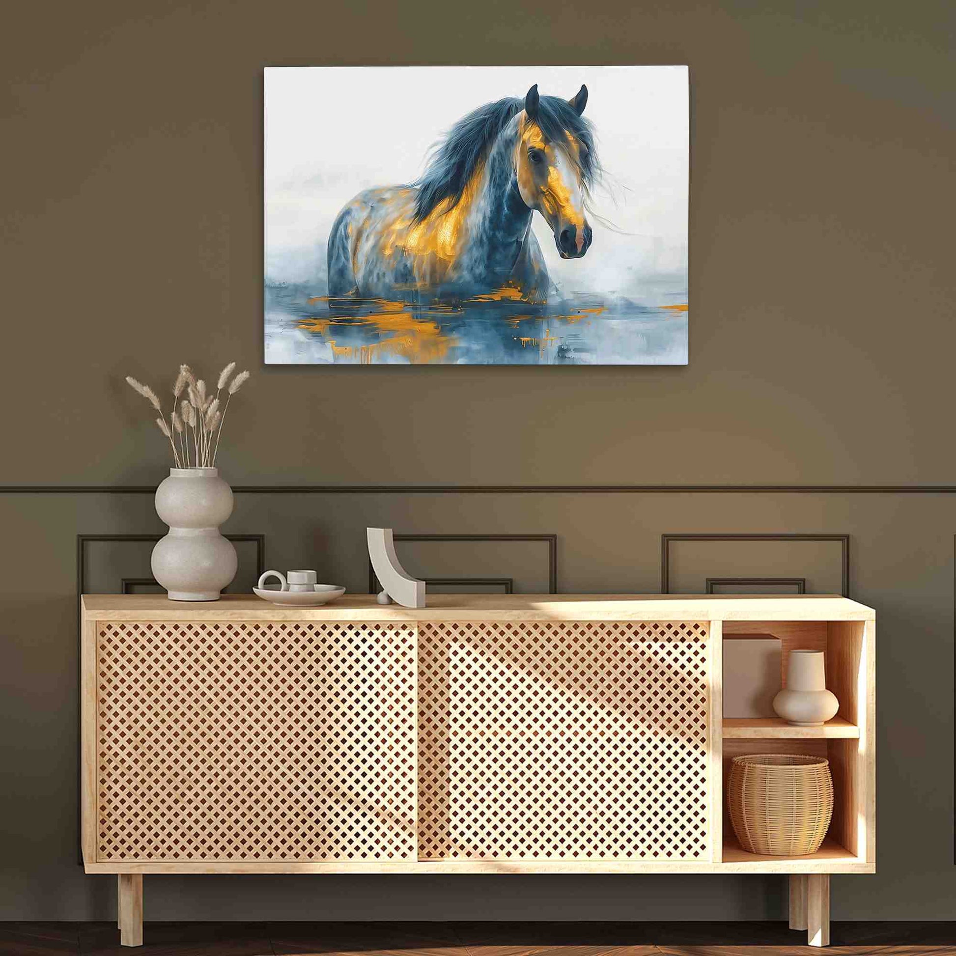 Equine Odyssey - Abstract Blue Canvas Wall Art
