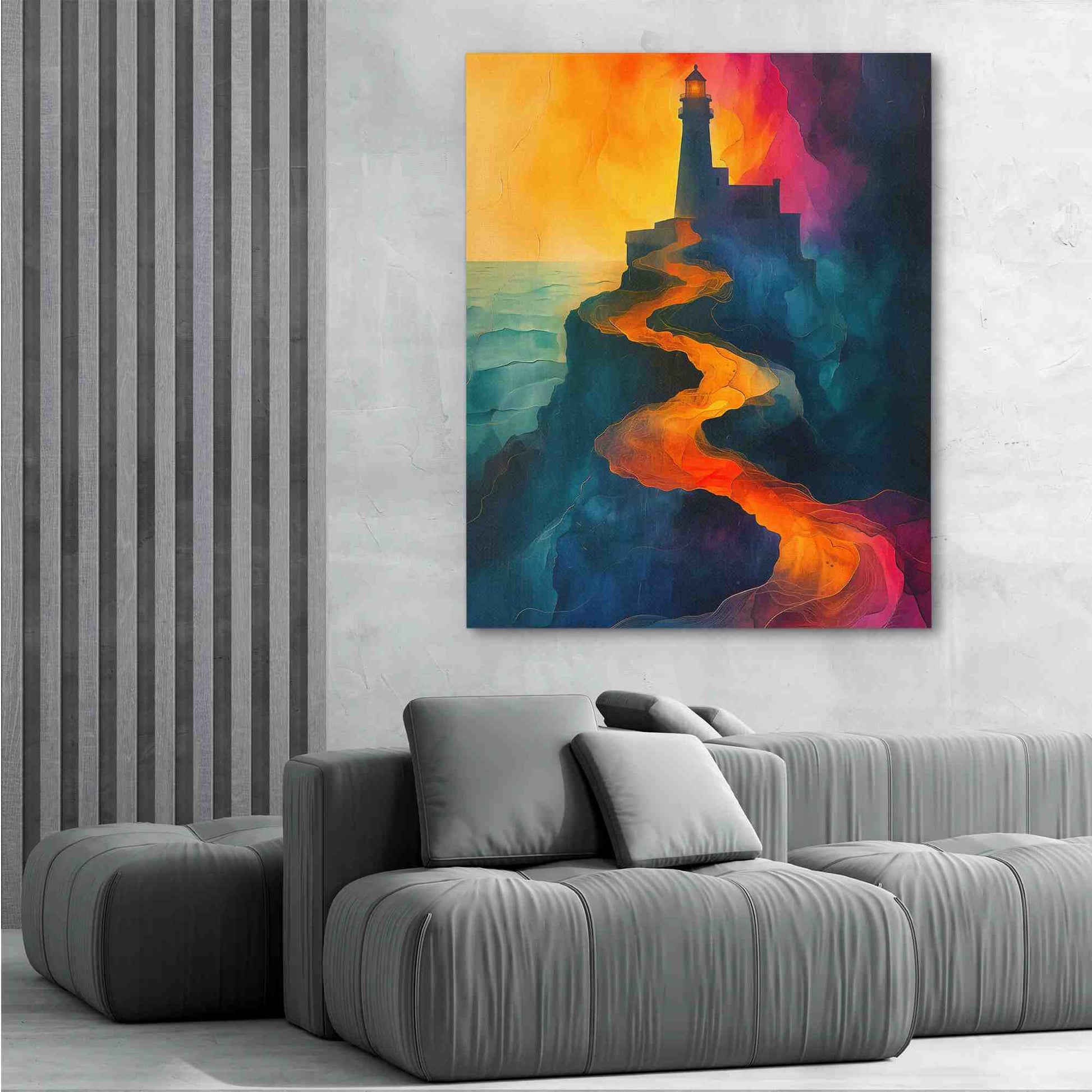 Eternal Lighthouse - Watercolor Wall Art in Black Frame