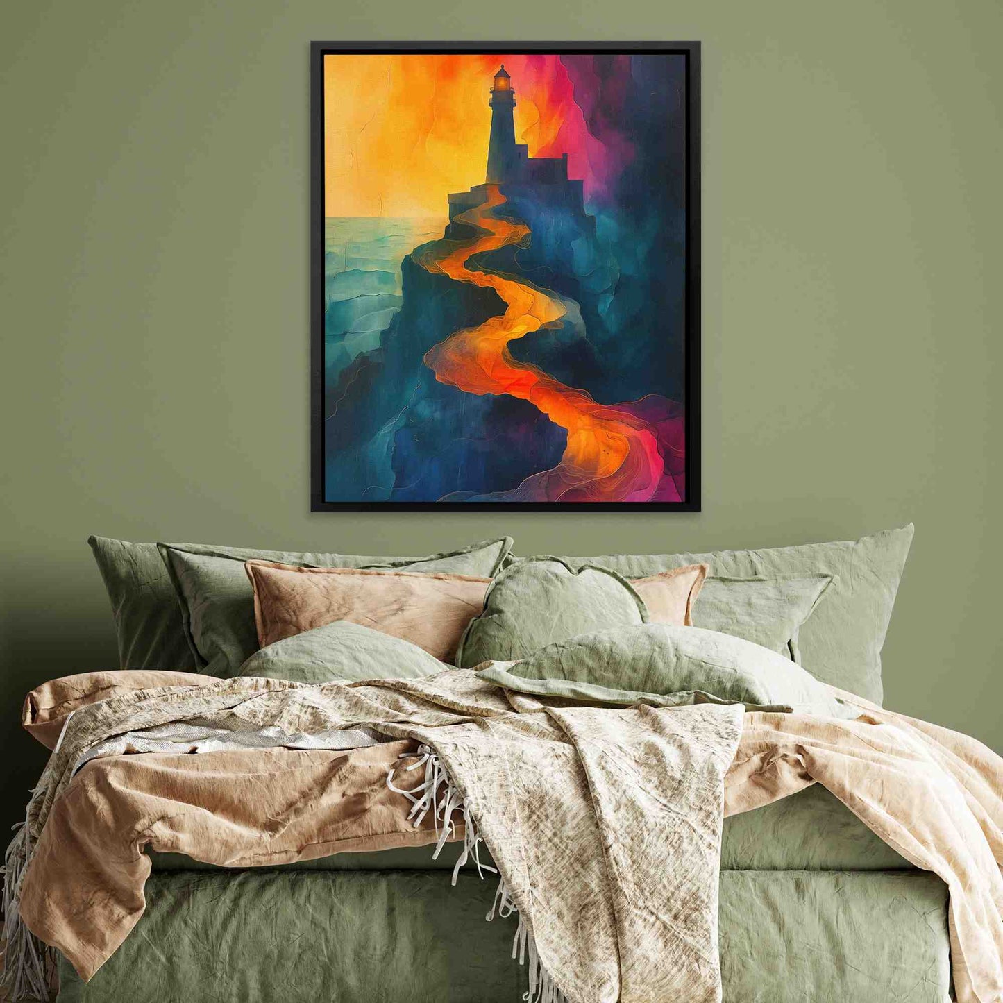 Eternal Lighthouse - Lighthouse Wall Art in Black Frame