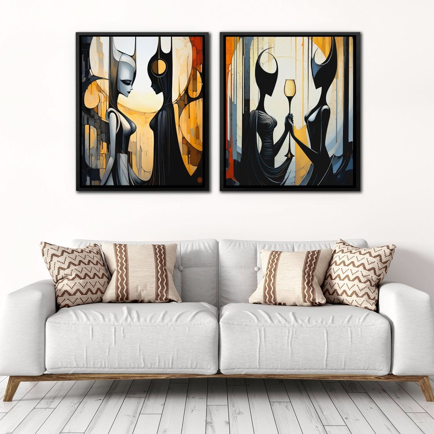 Eternal Queen's (2) Set - Couples Wall Art in Black Frame