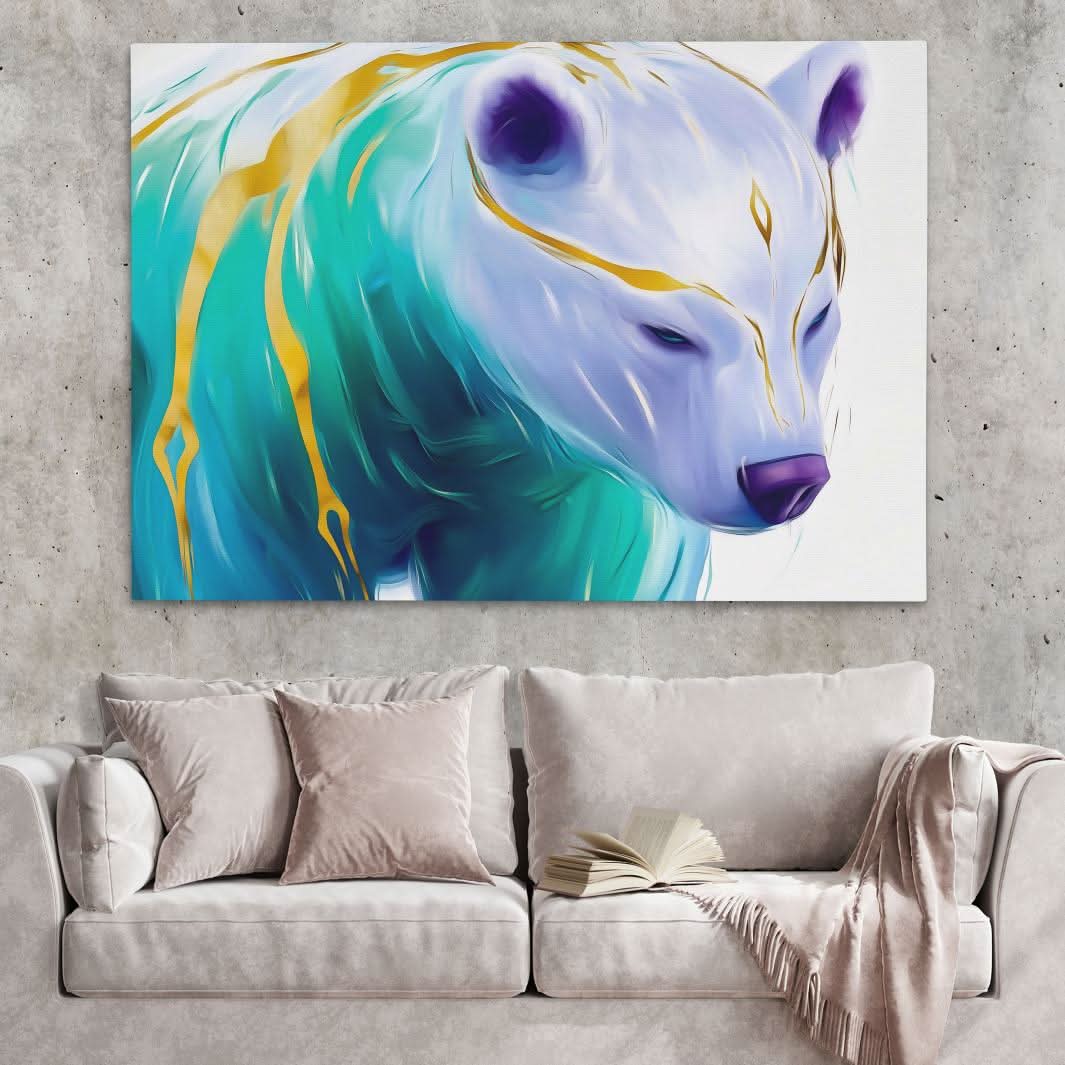 Ethereal Ice Bear - Gold Wall Art for Lounge