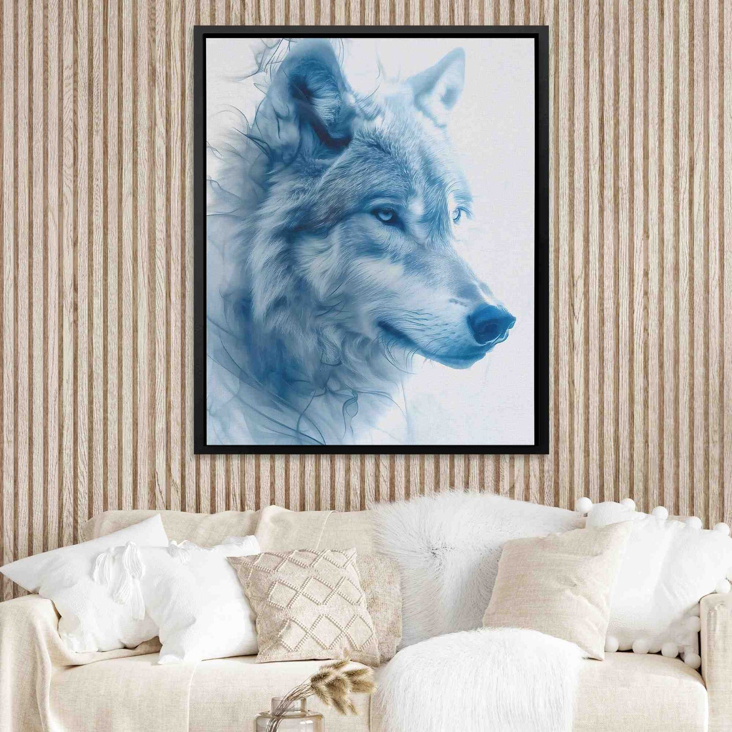 Ethereal Wolf - Minimalist Blue Canvas Wall Art