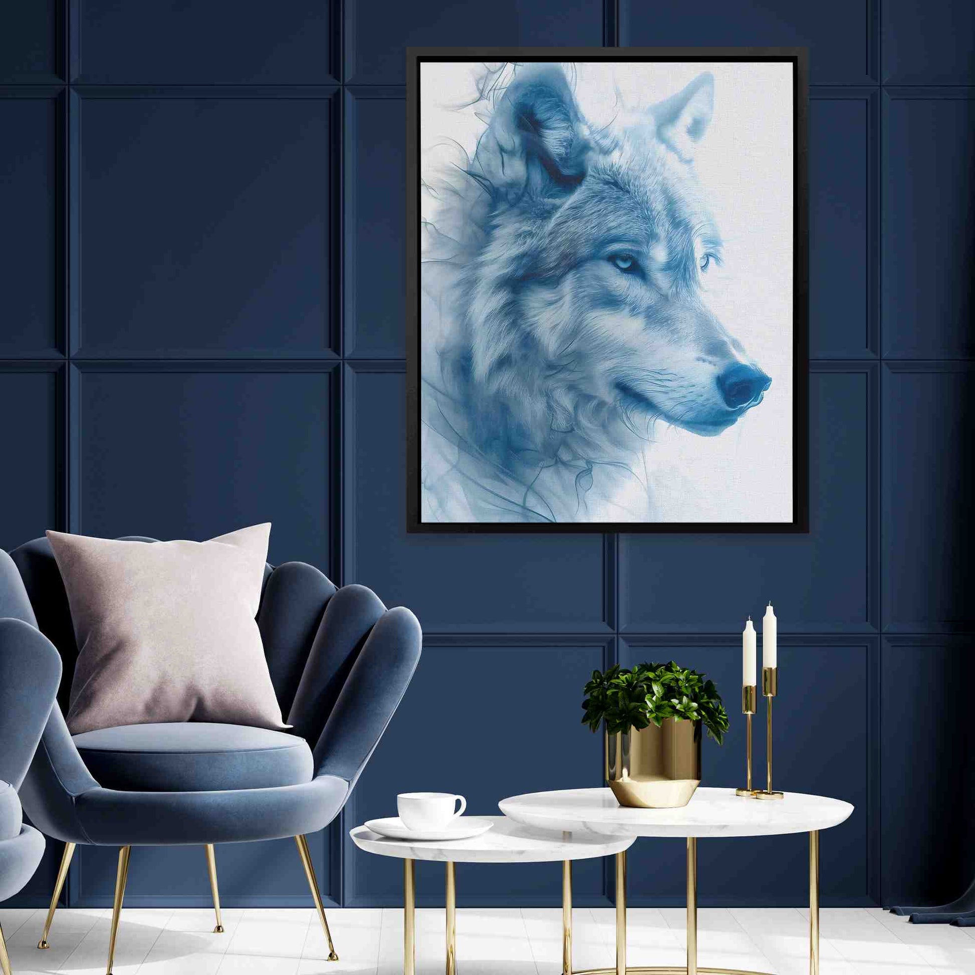 Ethereal Wolf - Minimalist Wall Art in Black Frame