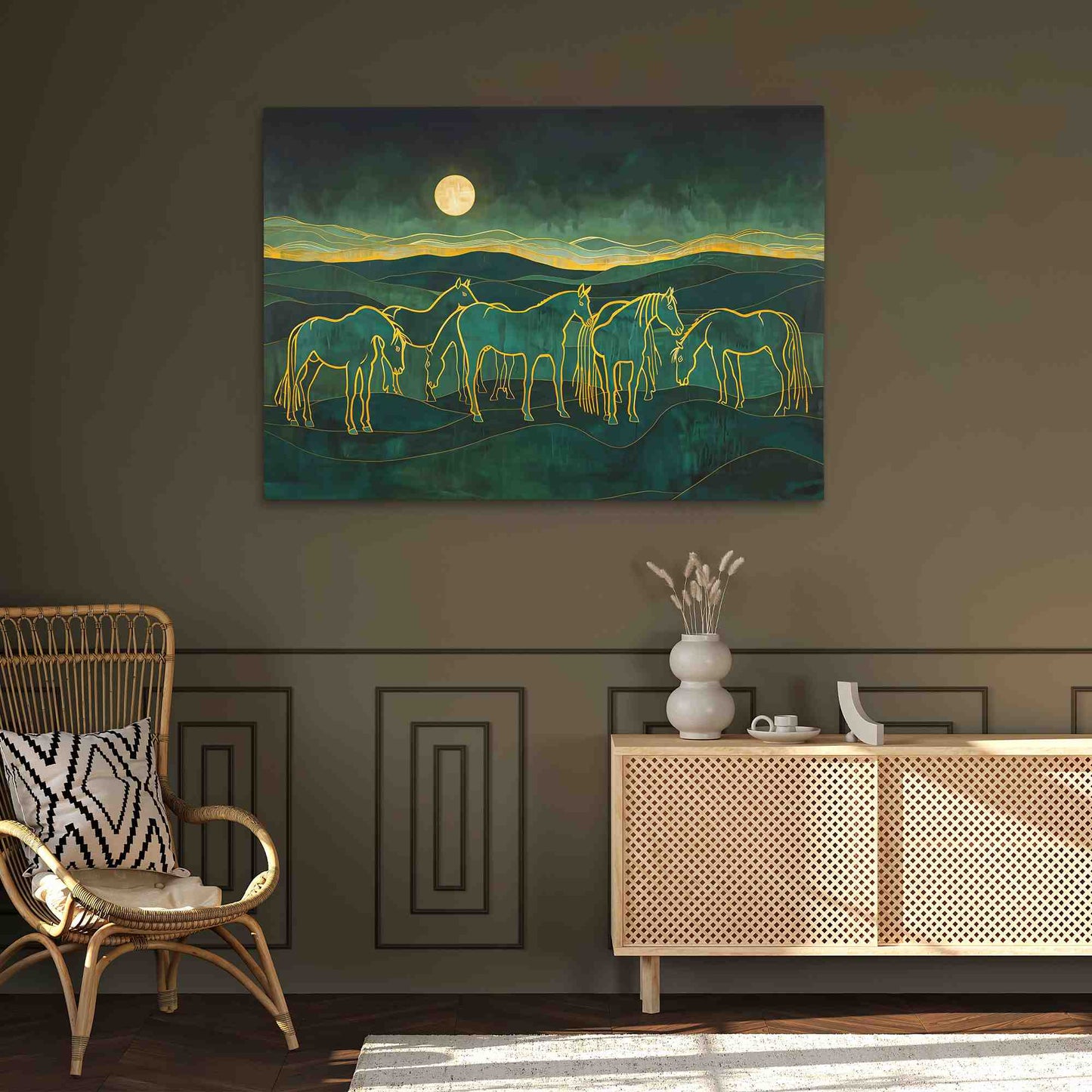 Evening Meadow - Abstract Green Canvas Wall Art