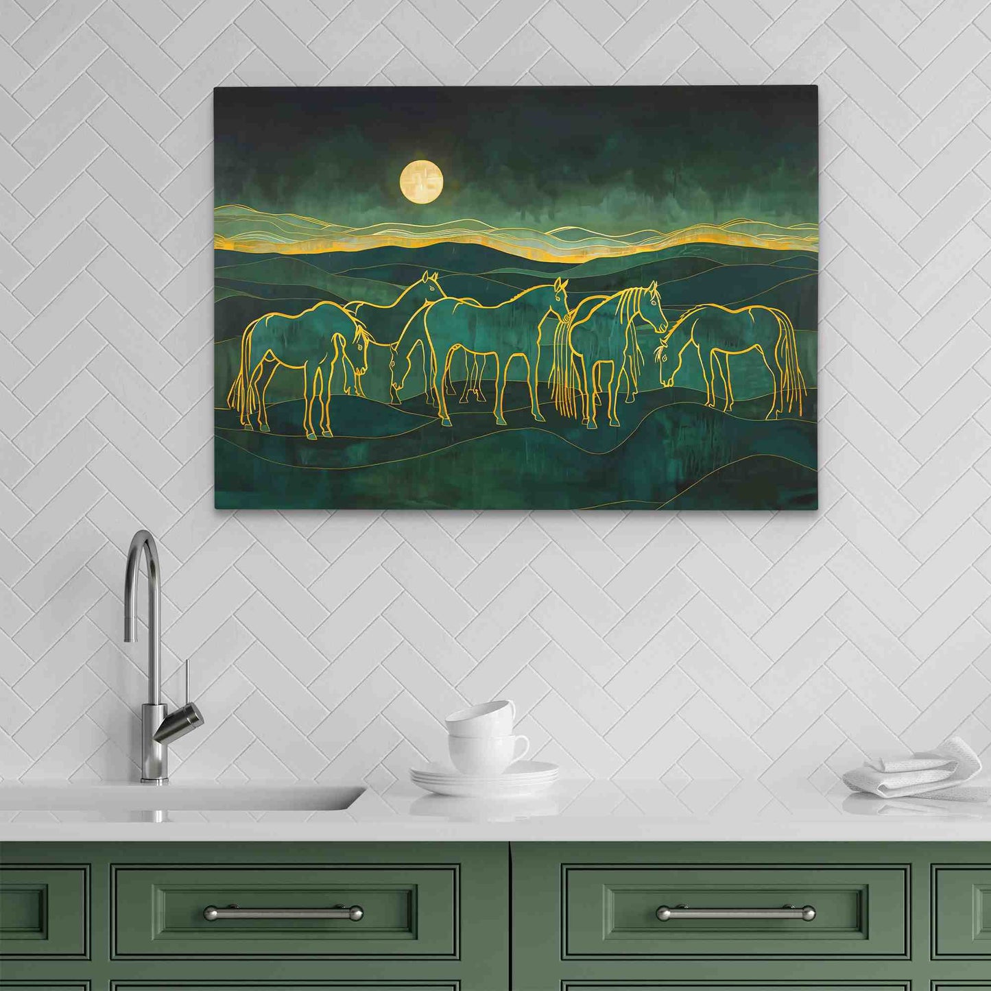Evening Meadow - Abstract Wall Art in Black Frame
