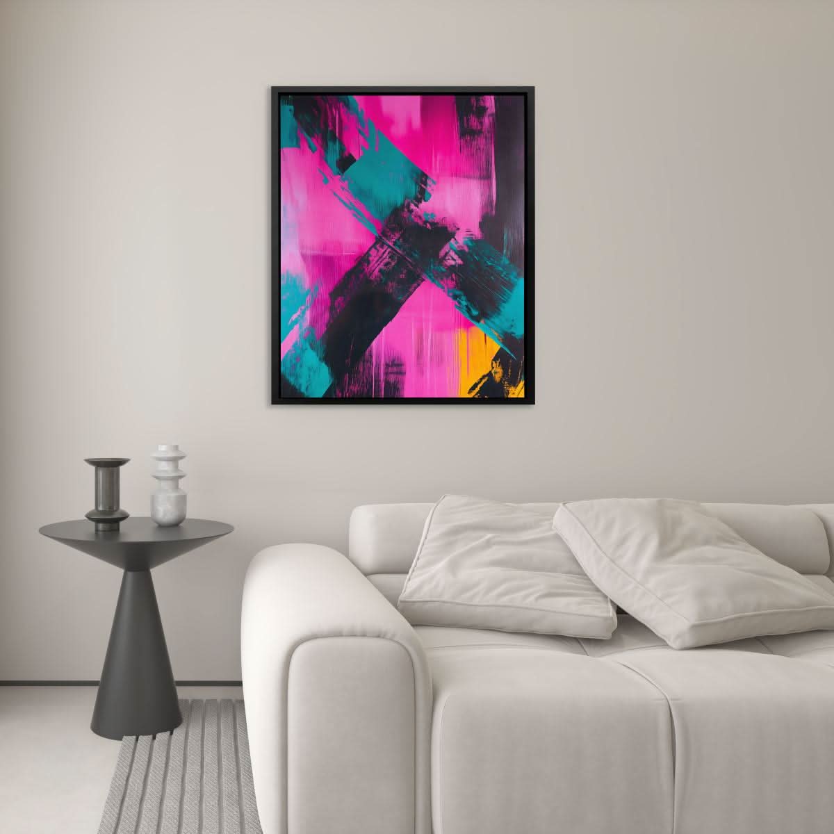 Faded Cross - Magenta Wall Art in Black Frame