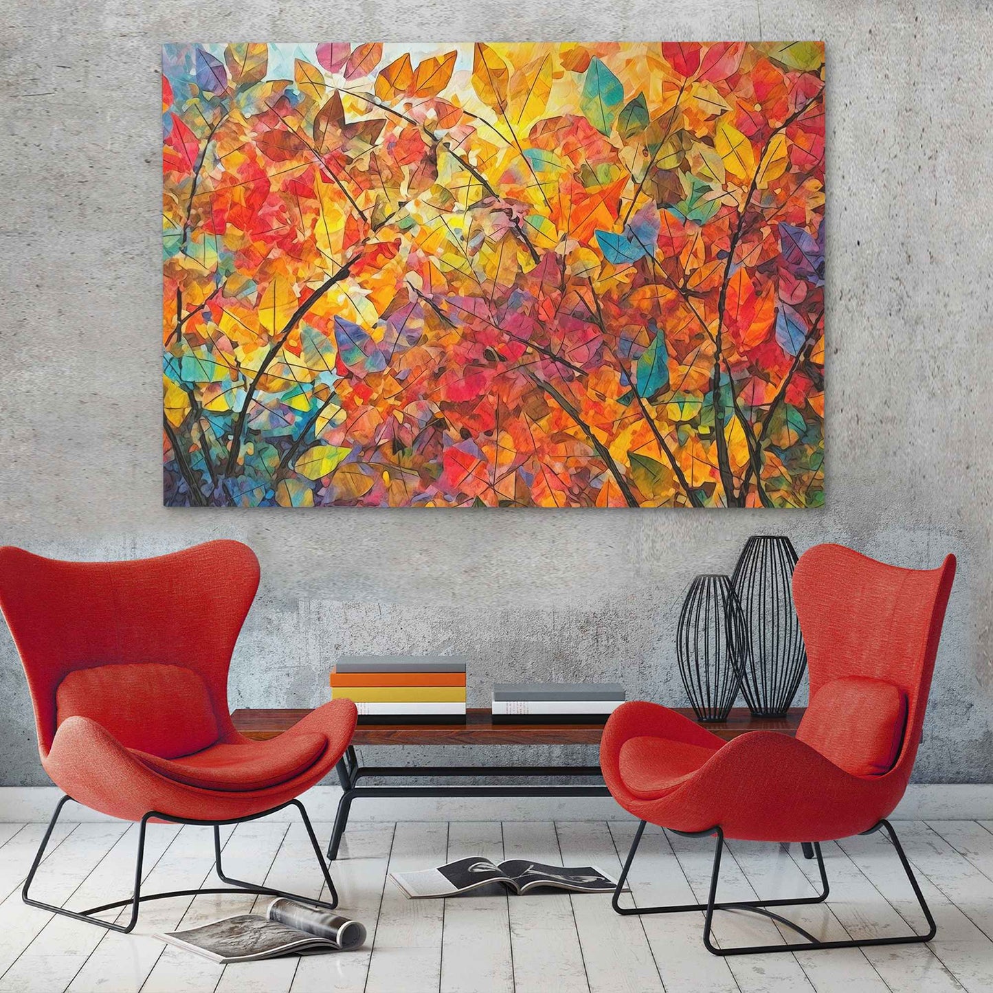 Falling Leaves - Abstract Wall Art in Black Frame