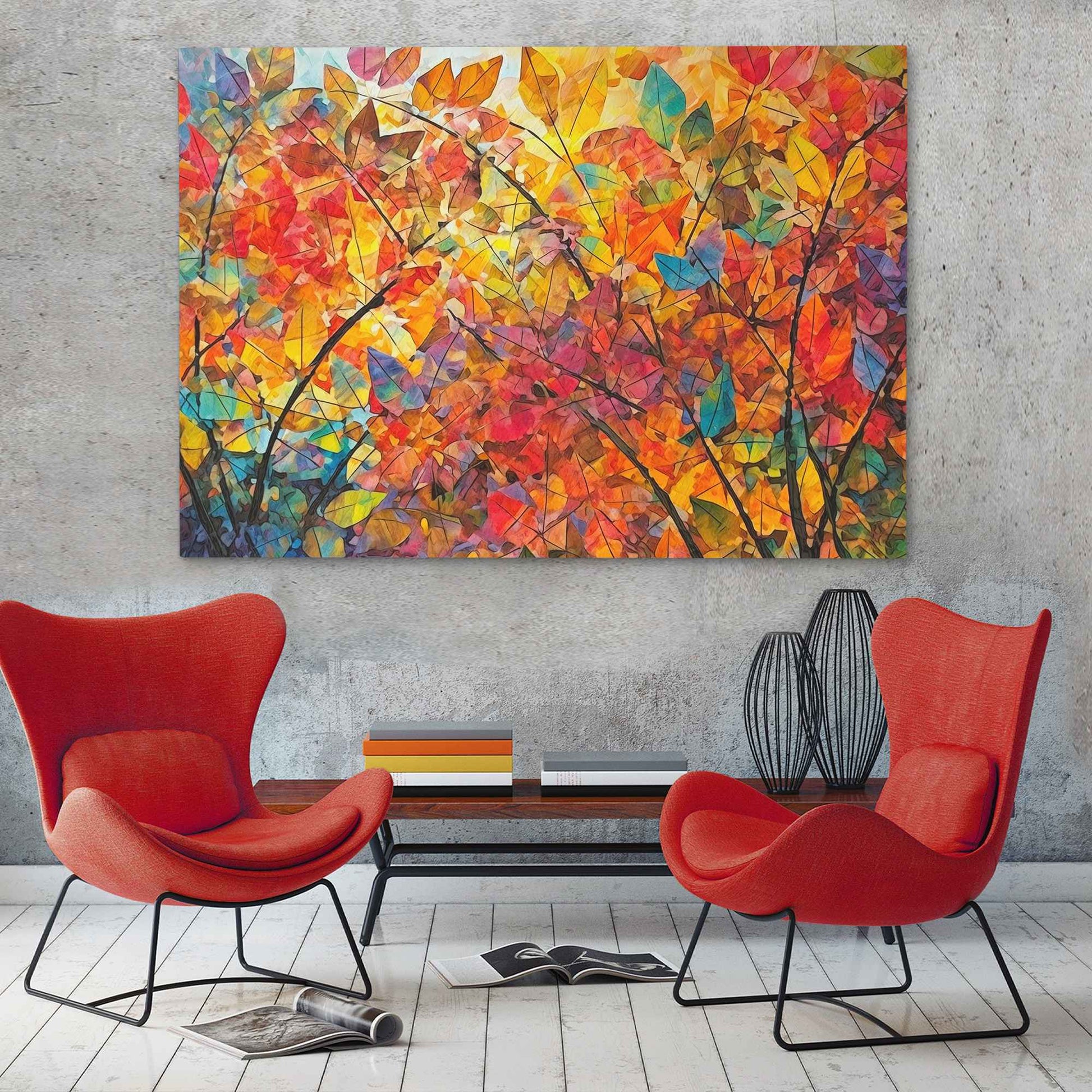 Falling Leaves - Abstract Wall Art in Black Frame