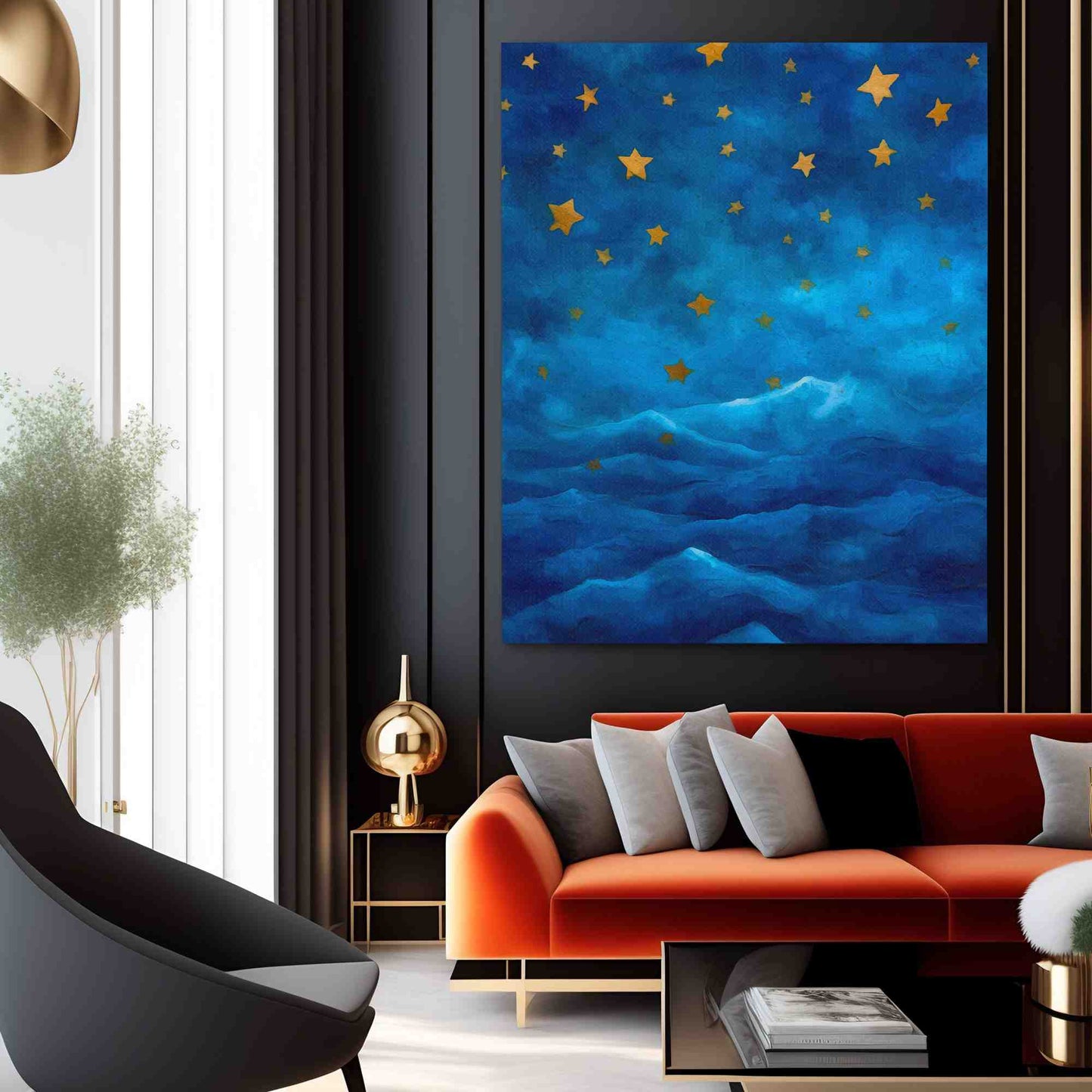 Falling Stars - Coastal Wall Art in Black Frame