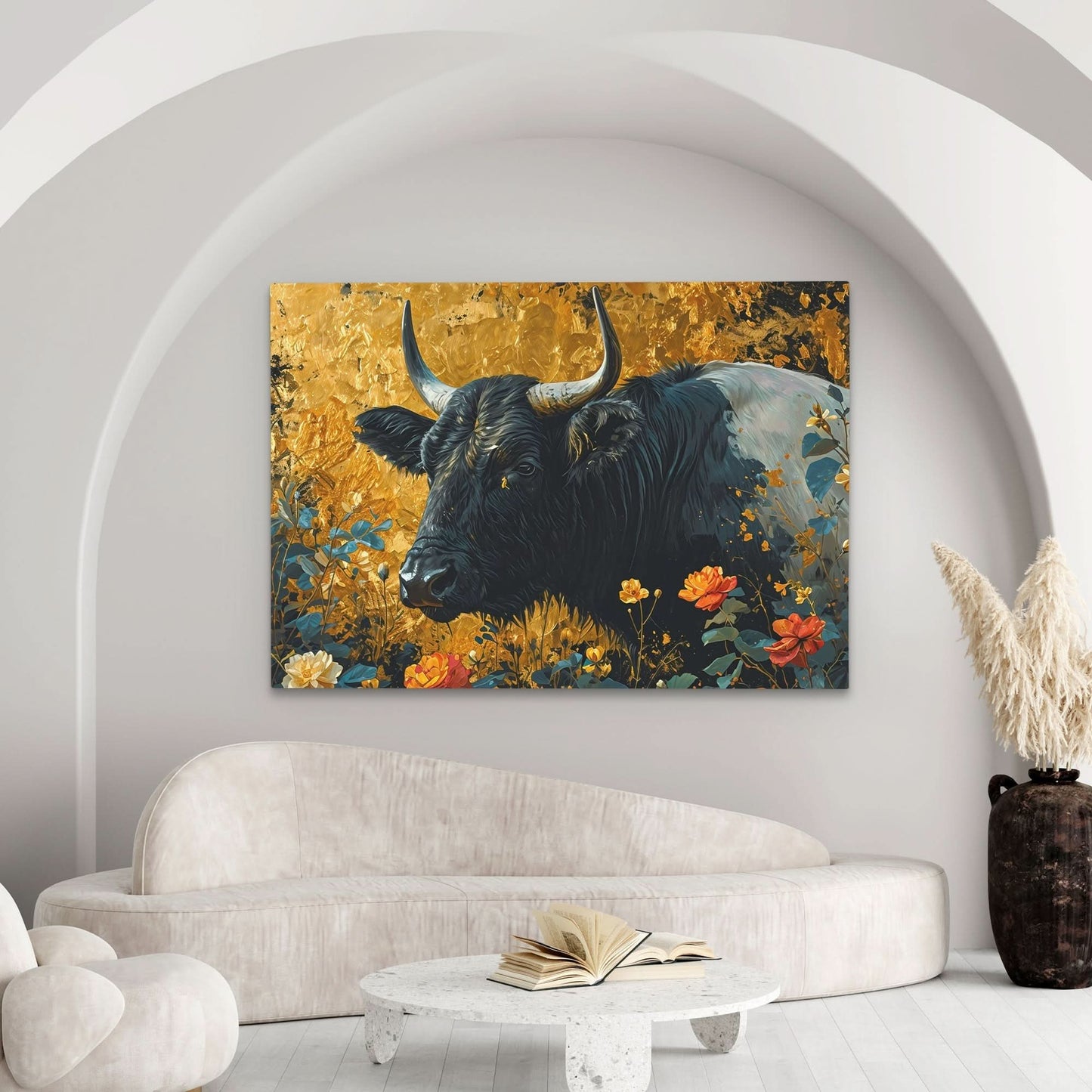 Farm Bull - Black Canvas Wall Art