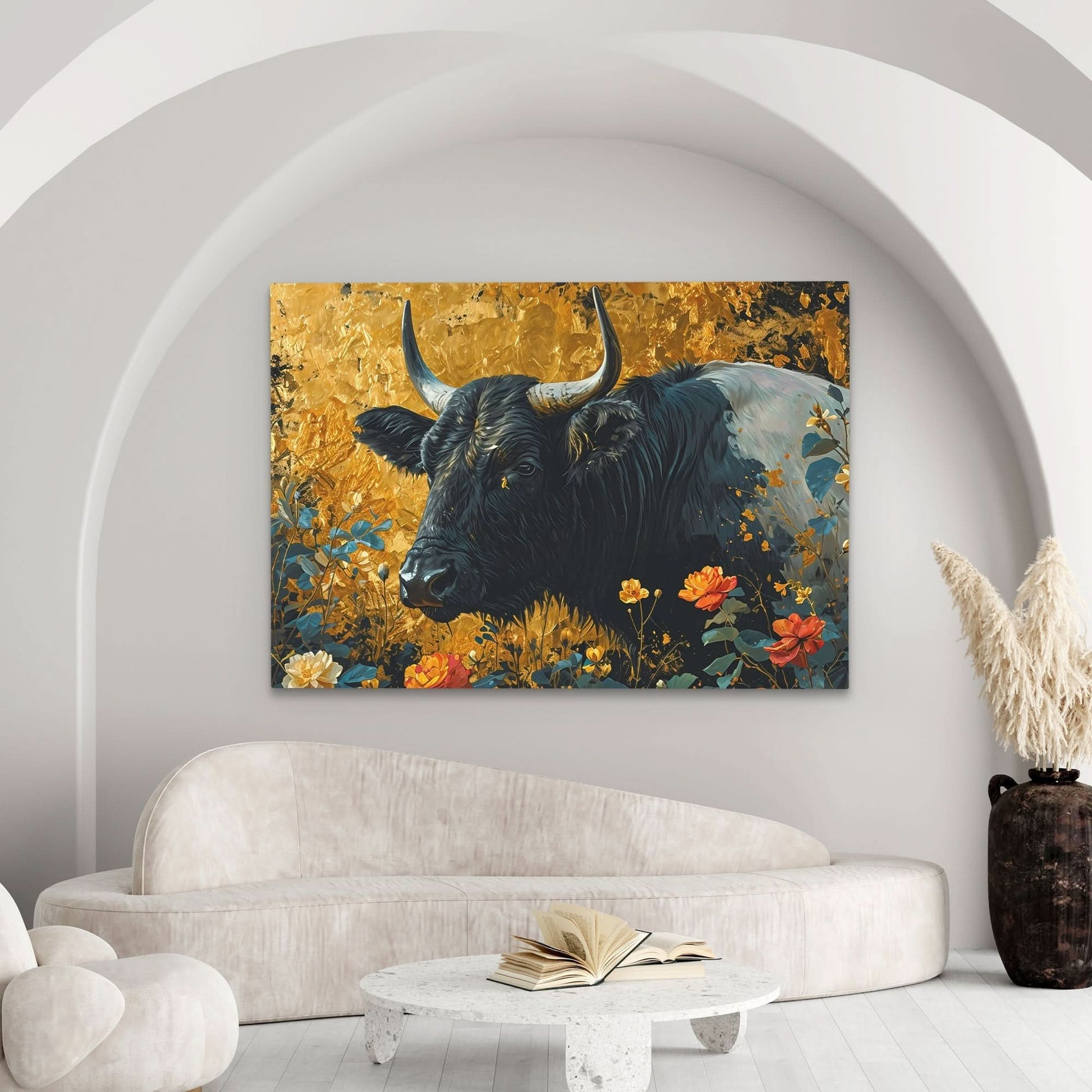 Farm Bull - Black Canvas Wall Art