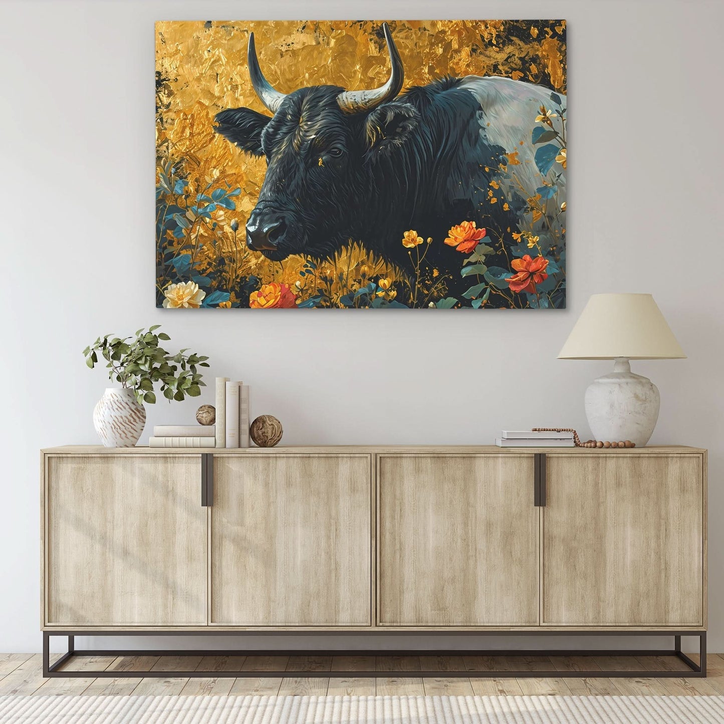 Farm Bull - Black Bull Canvas Print
