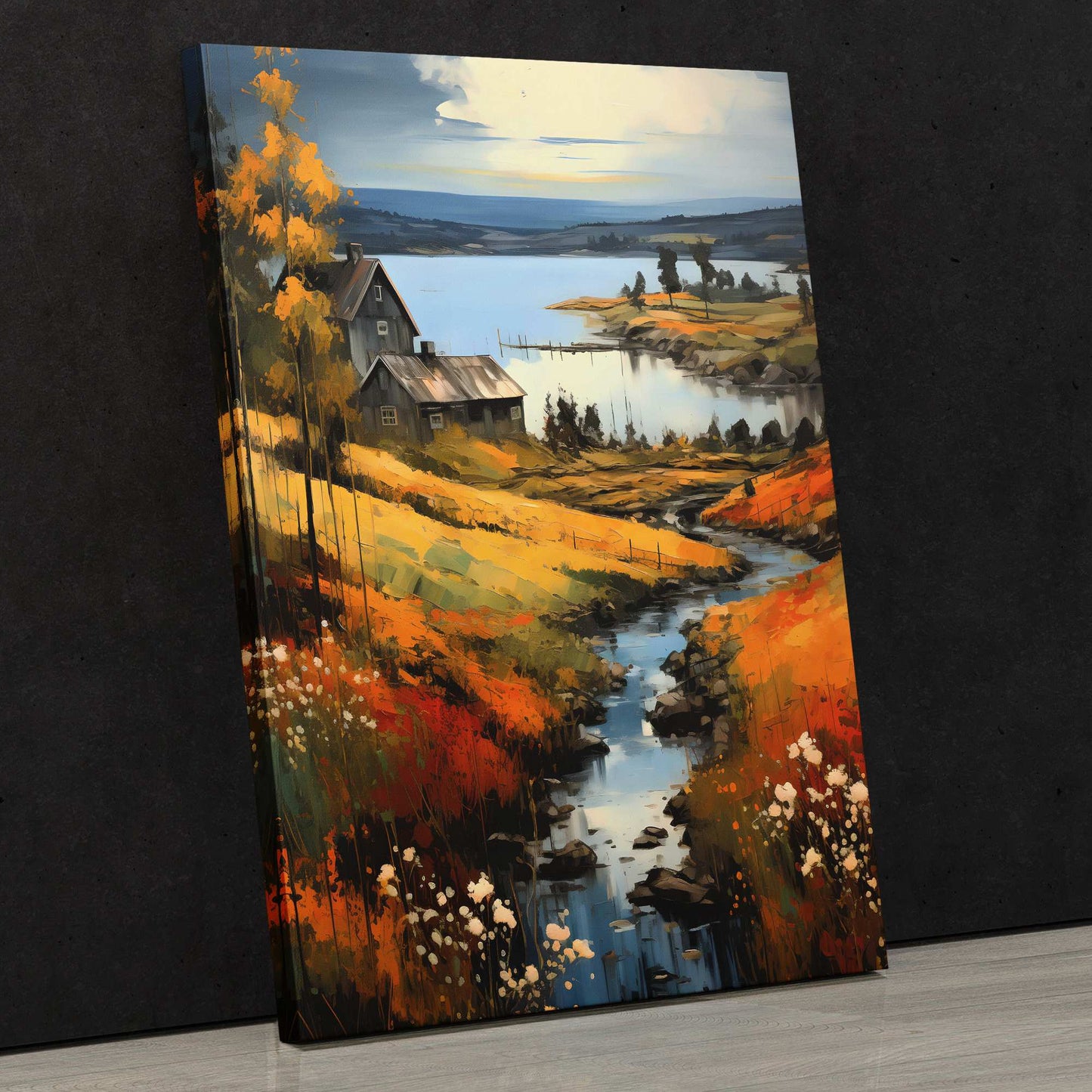 Farm By the Lake - Large Canvas Print