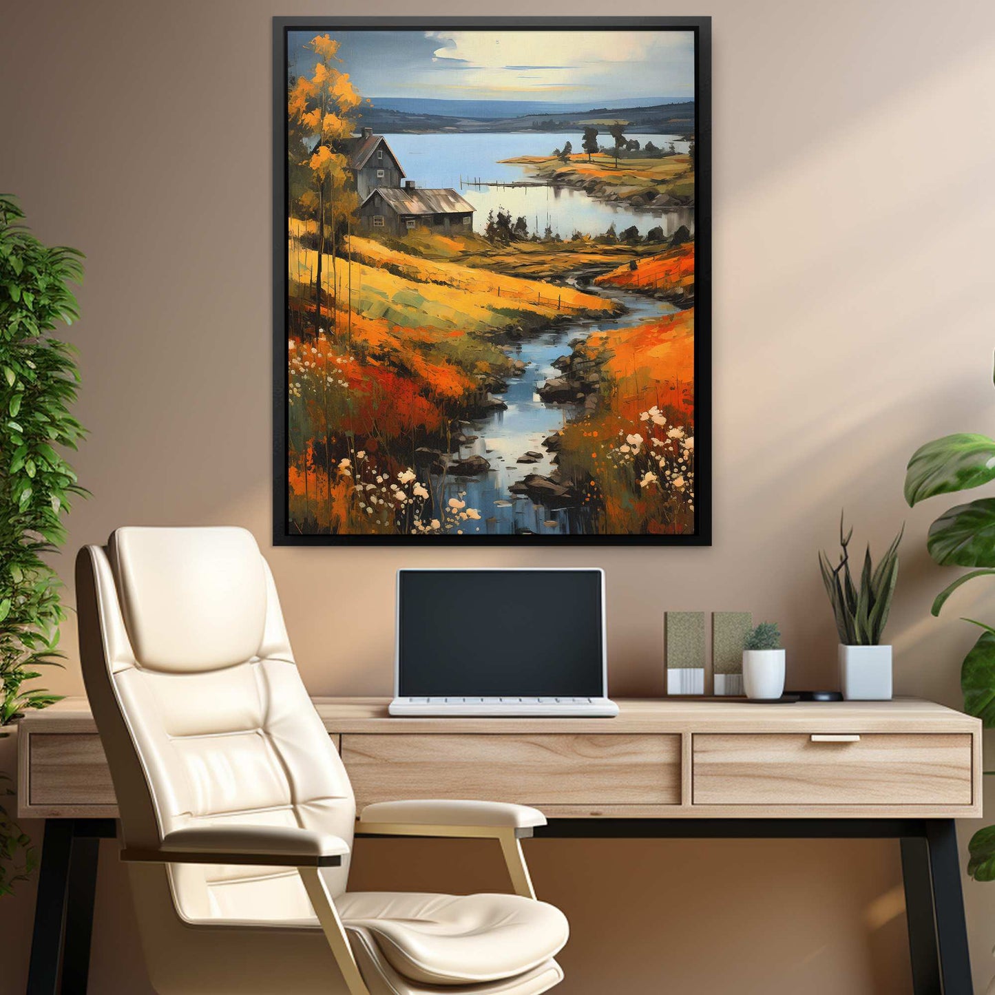 Farm By the Lake - Farm Wall Art in Black Frame