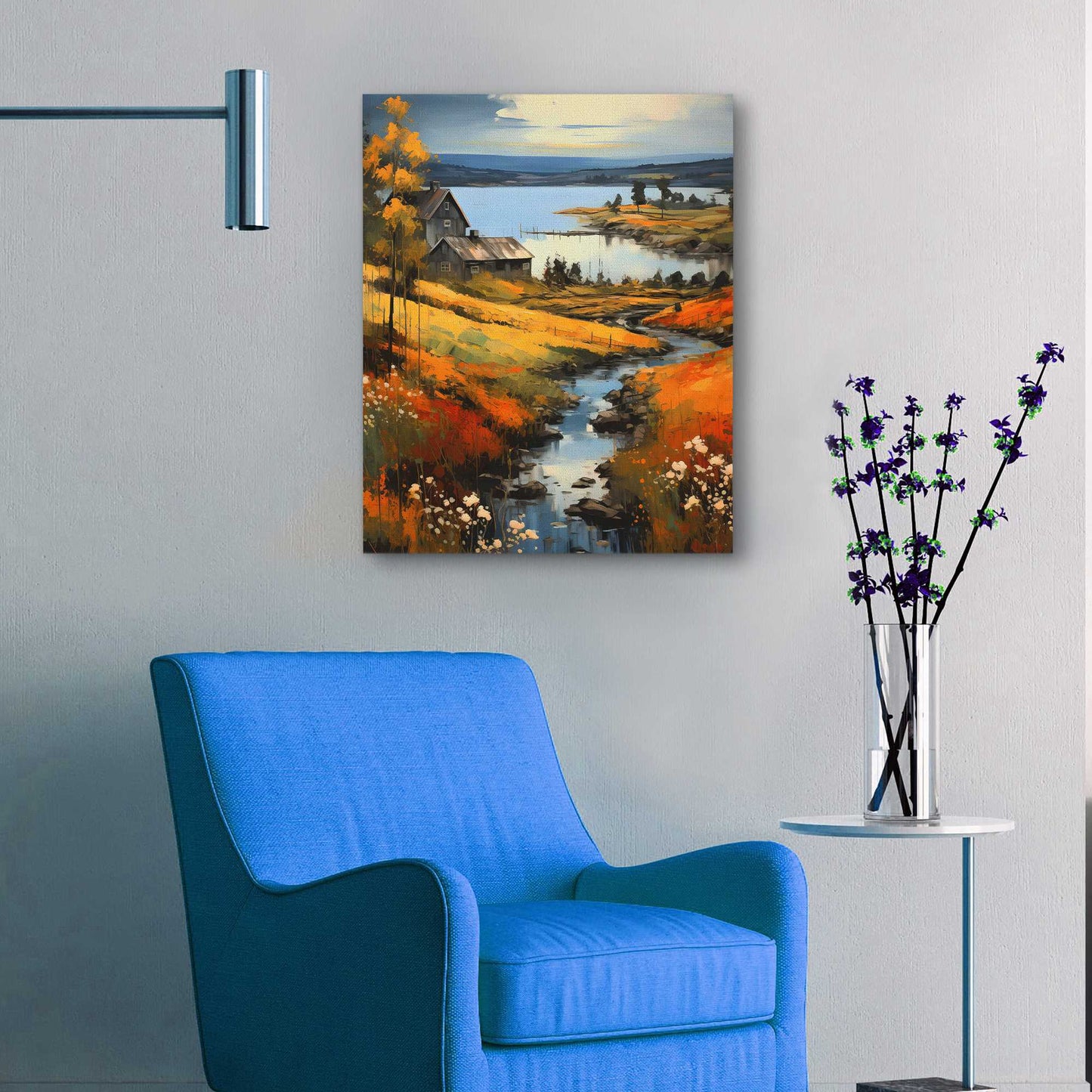 Farm By the Lake - Yellow Farm Canvas Print
