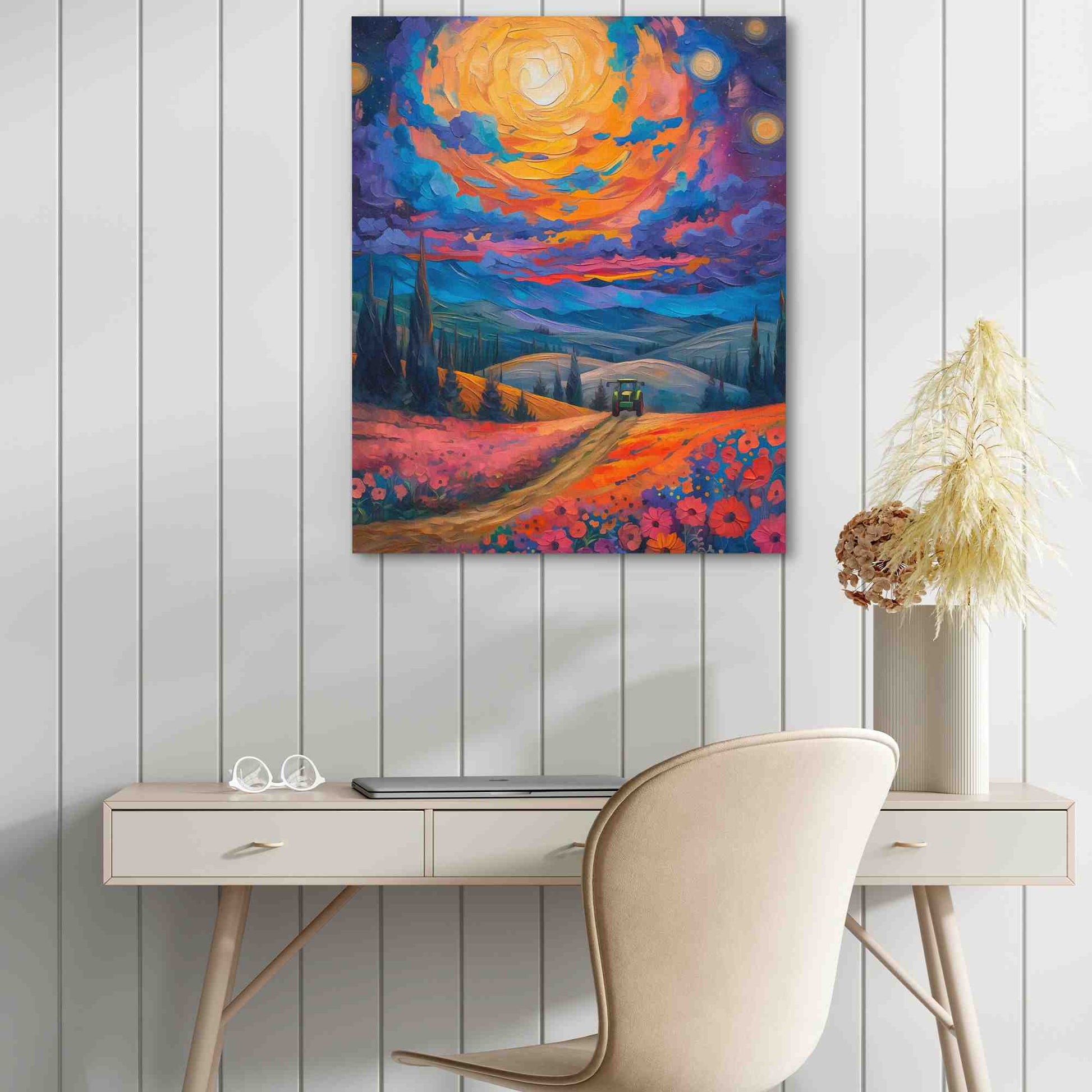 Farm Sunset - Floral Wall Art in Black Frame