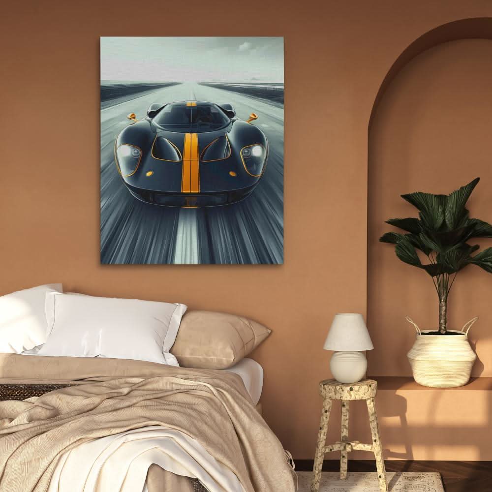Fast Tracking - Black Gold and White Wall Art in Black Frame