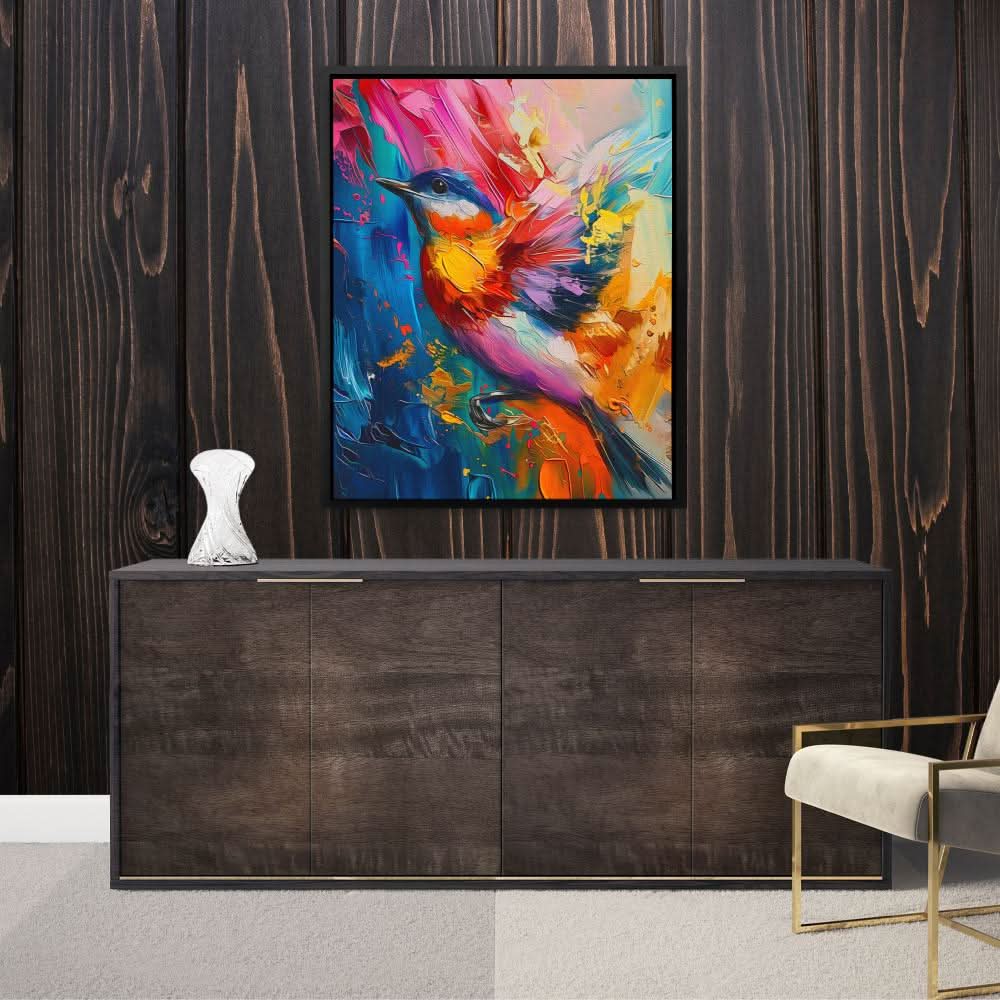 Feathered Fanfare - Bird Wall Art in Black Frame