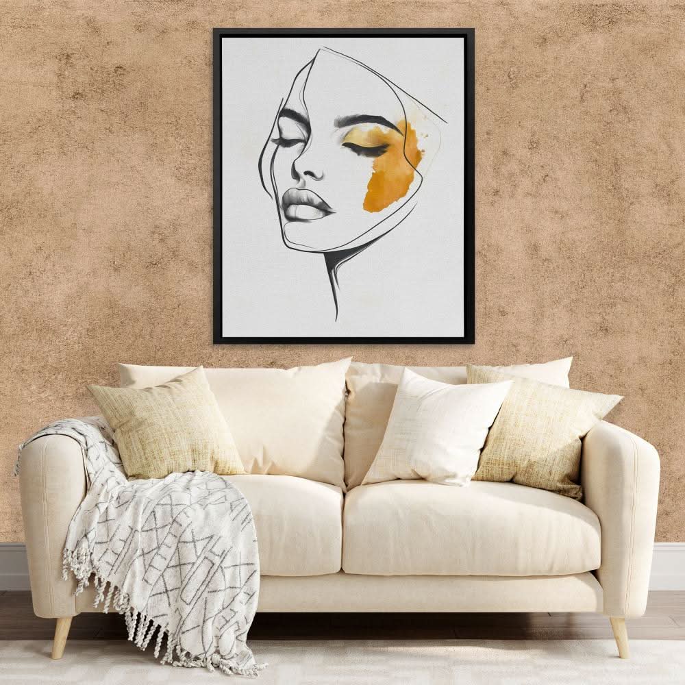 Feminine Face Line Art - Line Art Wall Art in Black Frame