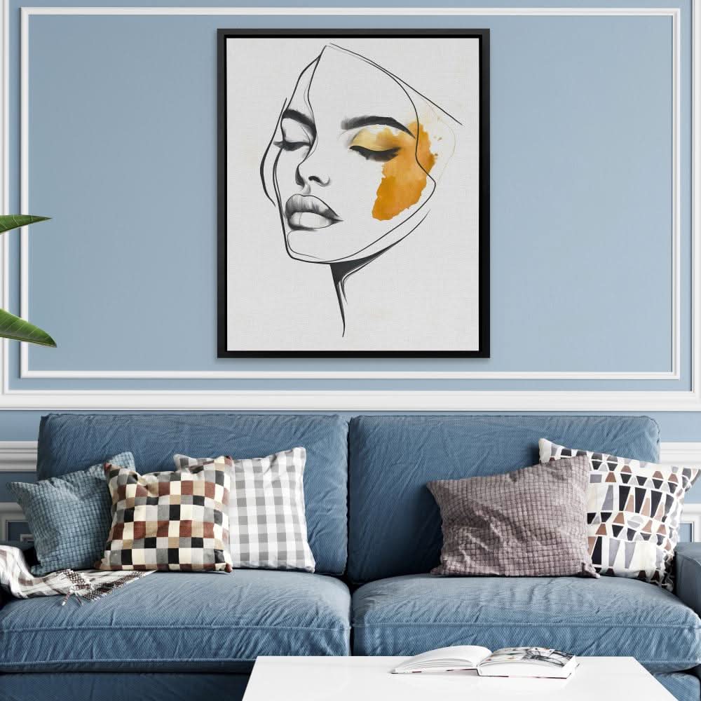Feminine Face Line Art - Figurative Wall Art in Black Frame