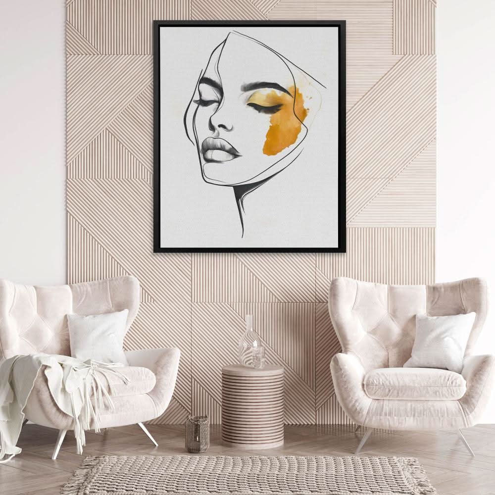 Feminine Face Line Art - Beige Line Art Canvas Print