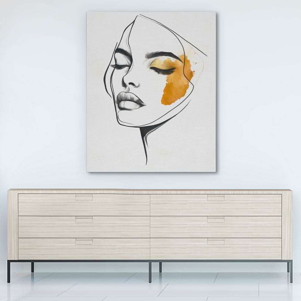 Feminine Face Line Art - Beige Wall Art for Women’s Office Art