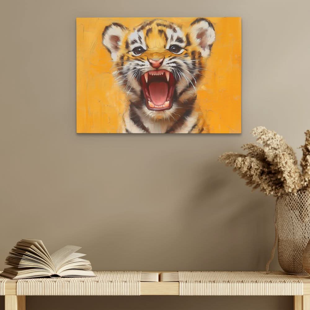 Ferocious Tiger Cub - Big Cat Wall Art in Black Frame
