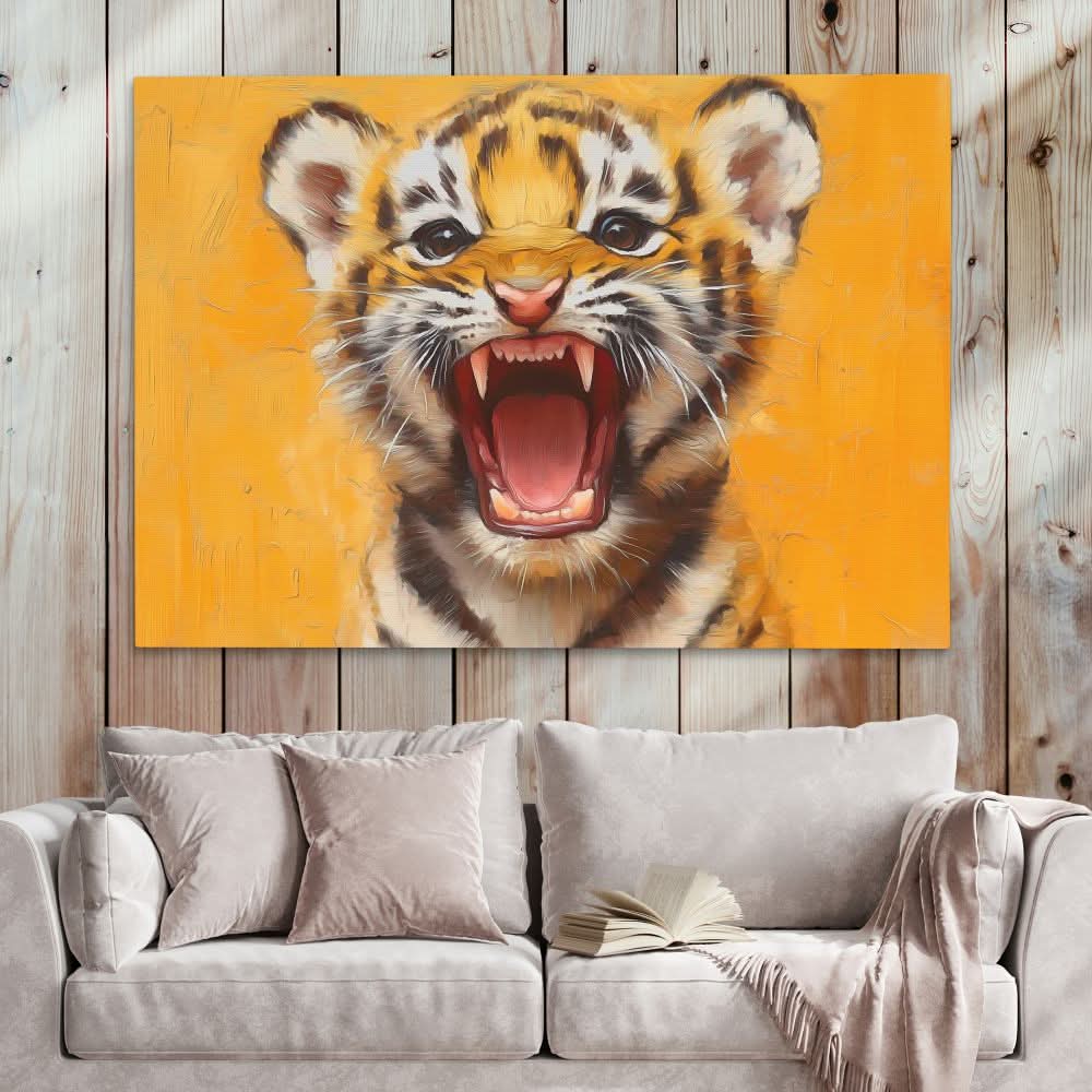 Ferocious Tiger Cub - Modern Wall Art in Black Frame