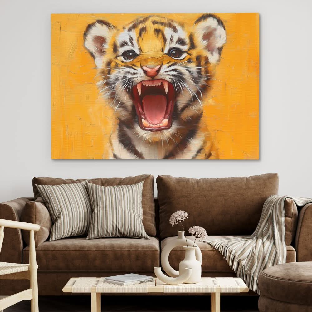 Ferocious Tiger Cub - Modern Yellow Canvas Wall Art