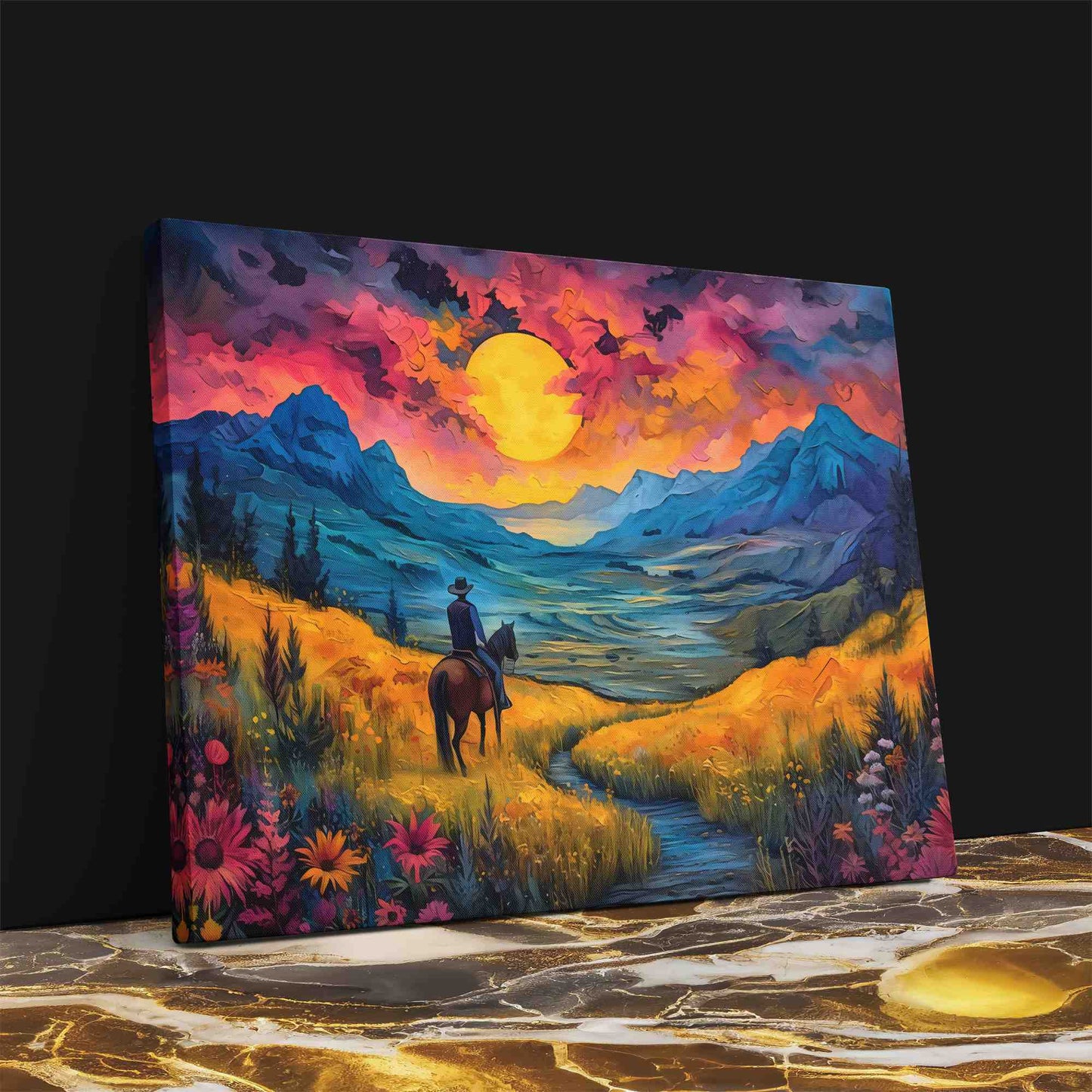Field of Golden Blue - Large Canvas Print