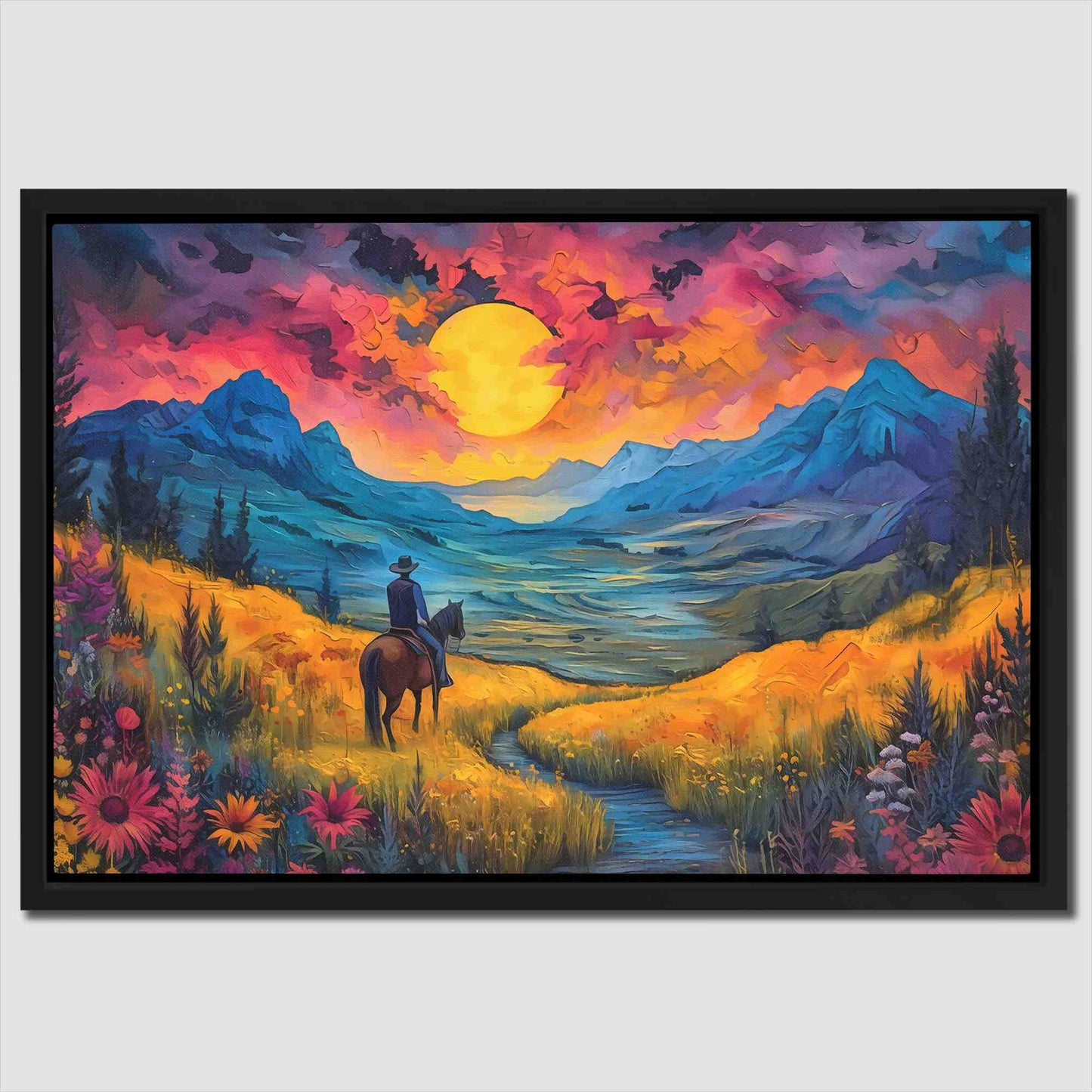 Field of Golden Blue - Colorful Horizontal Canvas Print